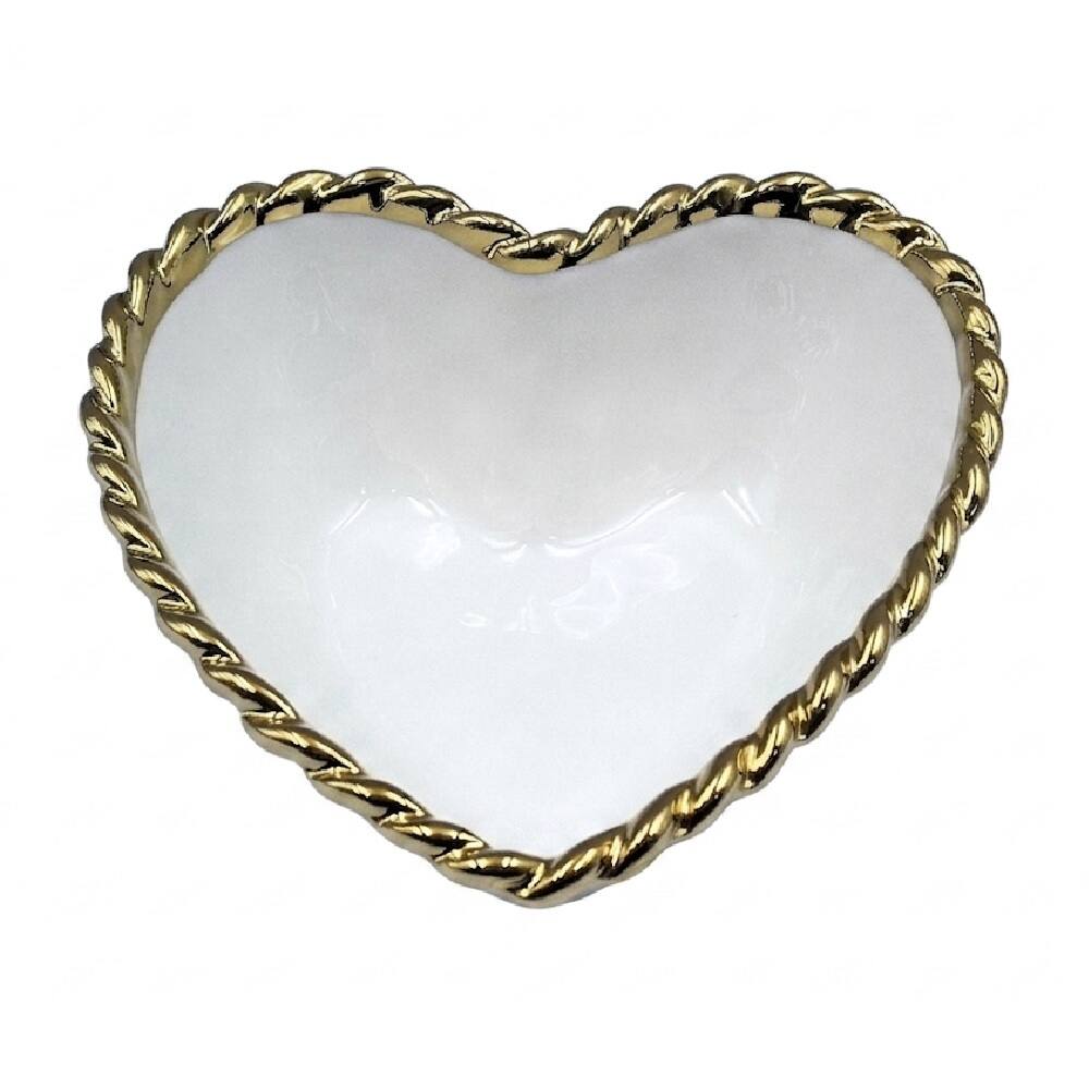 Front. Jiallo - 5.75" Luxury Heart-Shaped Porcelain Snack & Candy Bowl with Gold Trim - White & Gold.