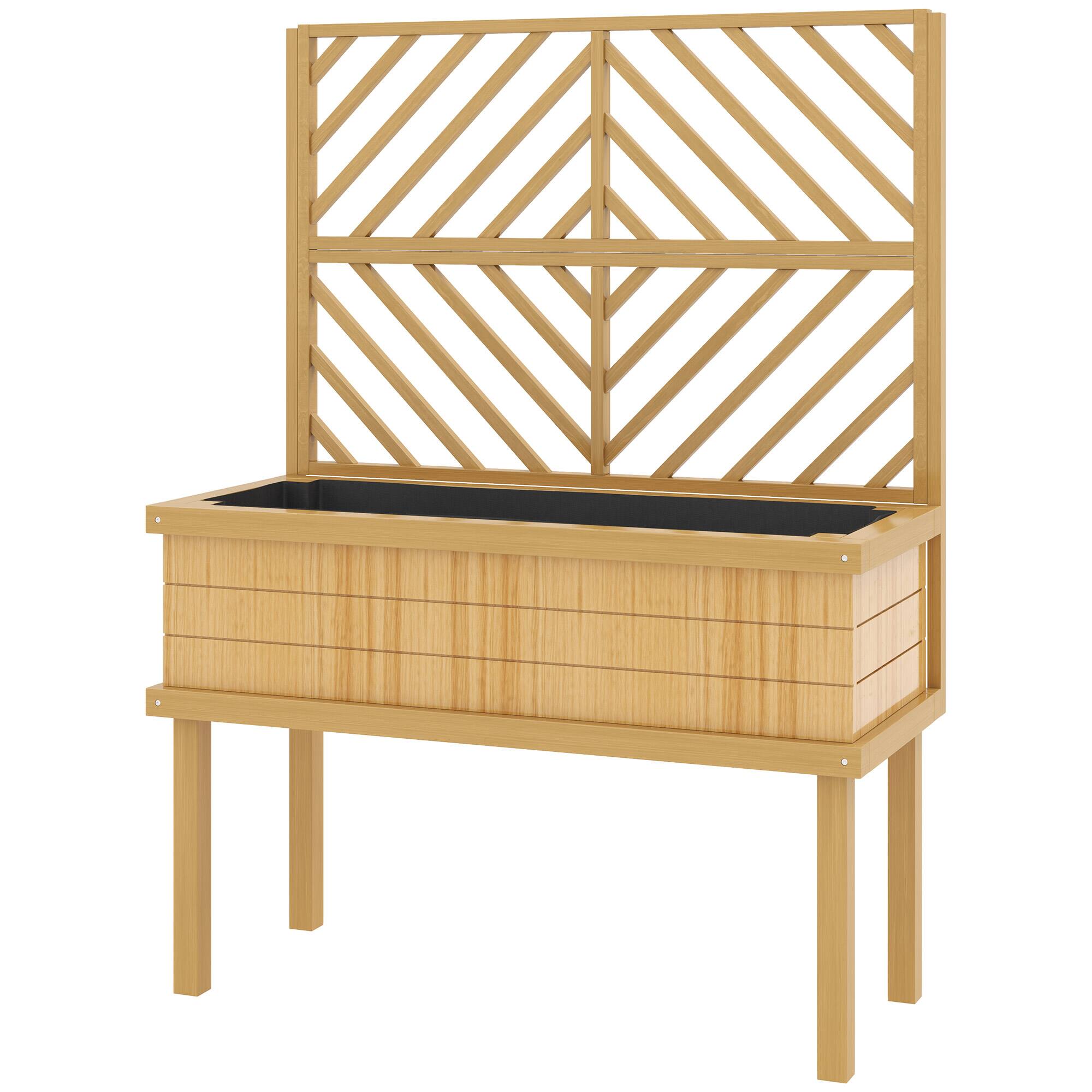 Front. Outsunny - Wood Planter with Trellis for Climbing Plants, Raised Garden Bed with Legs and Drainage Holes - Natural Wood.