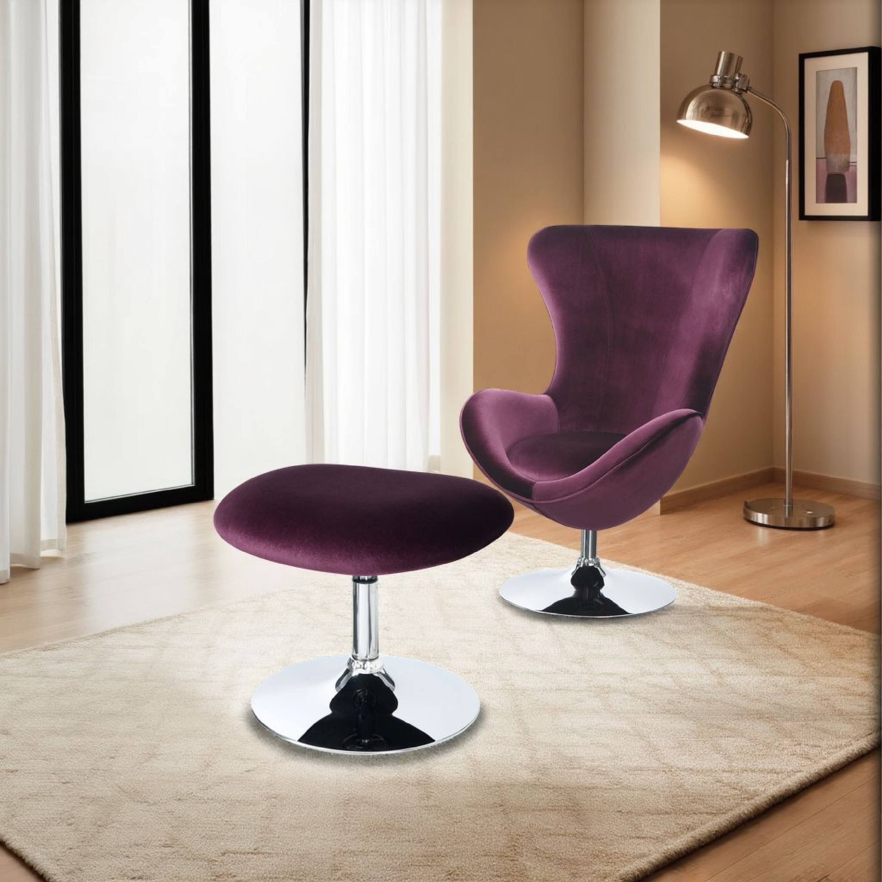 Alt View 5. Manhattan Lane - Fabric Curved Design Chair with Ottoman and Tubular Base, Set of 2 - Purple.