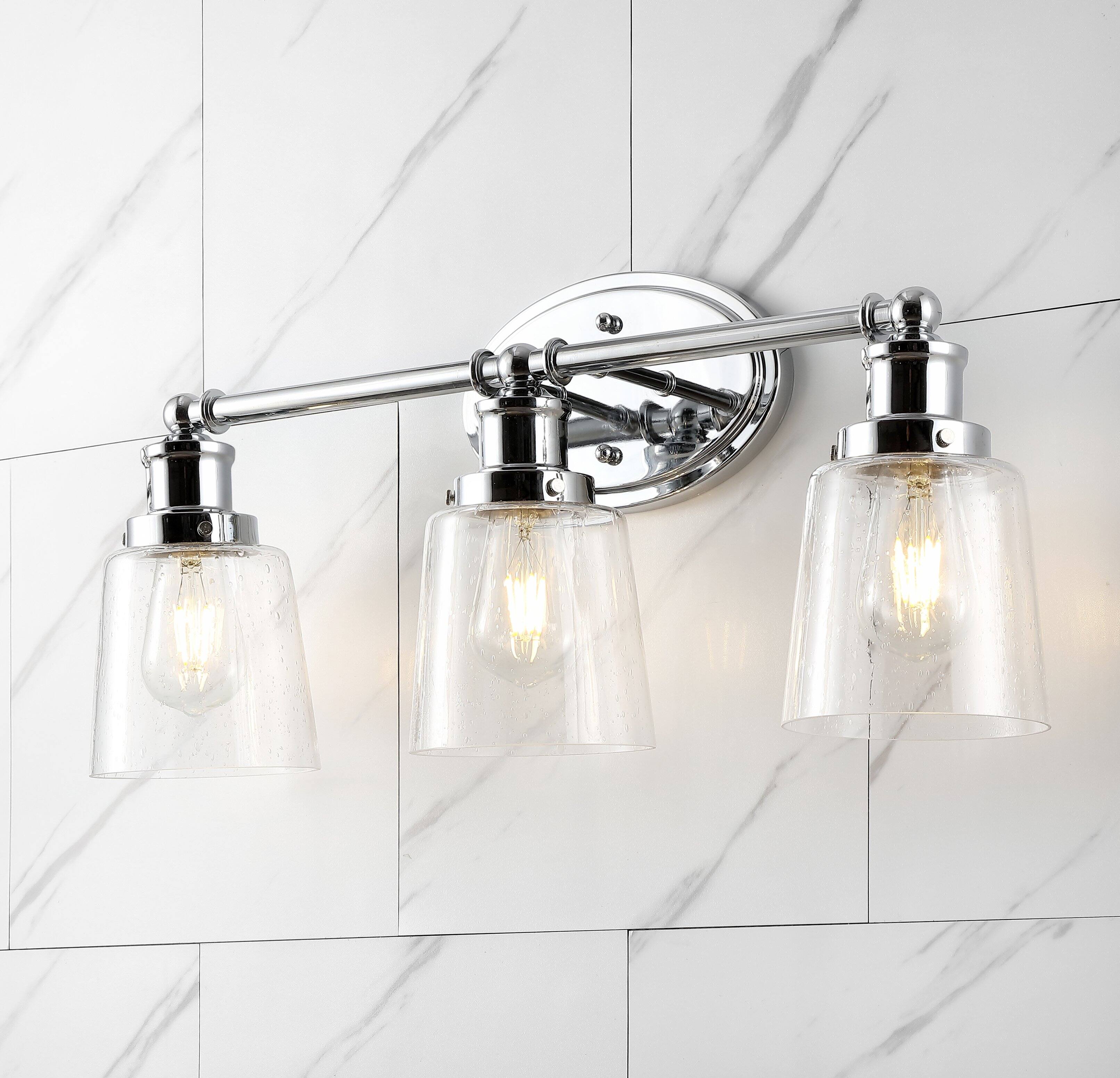 Alt View 1. Jonathan Y - Beverly 22.5" 3-Light Iron/Seeded Glass Classic Cottage LED Vanity Light, Chrome - Chrome.