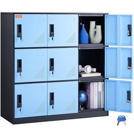 VEVOR - Metal Locker for Employees, 9 Doors Storage Cabinet with Card Slot, Employee Lockers with Keys, 66lbs Loading Capacity - Black;Blue