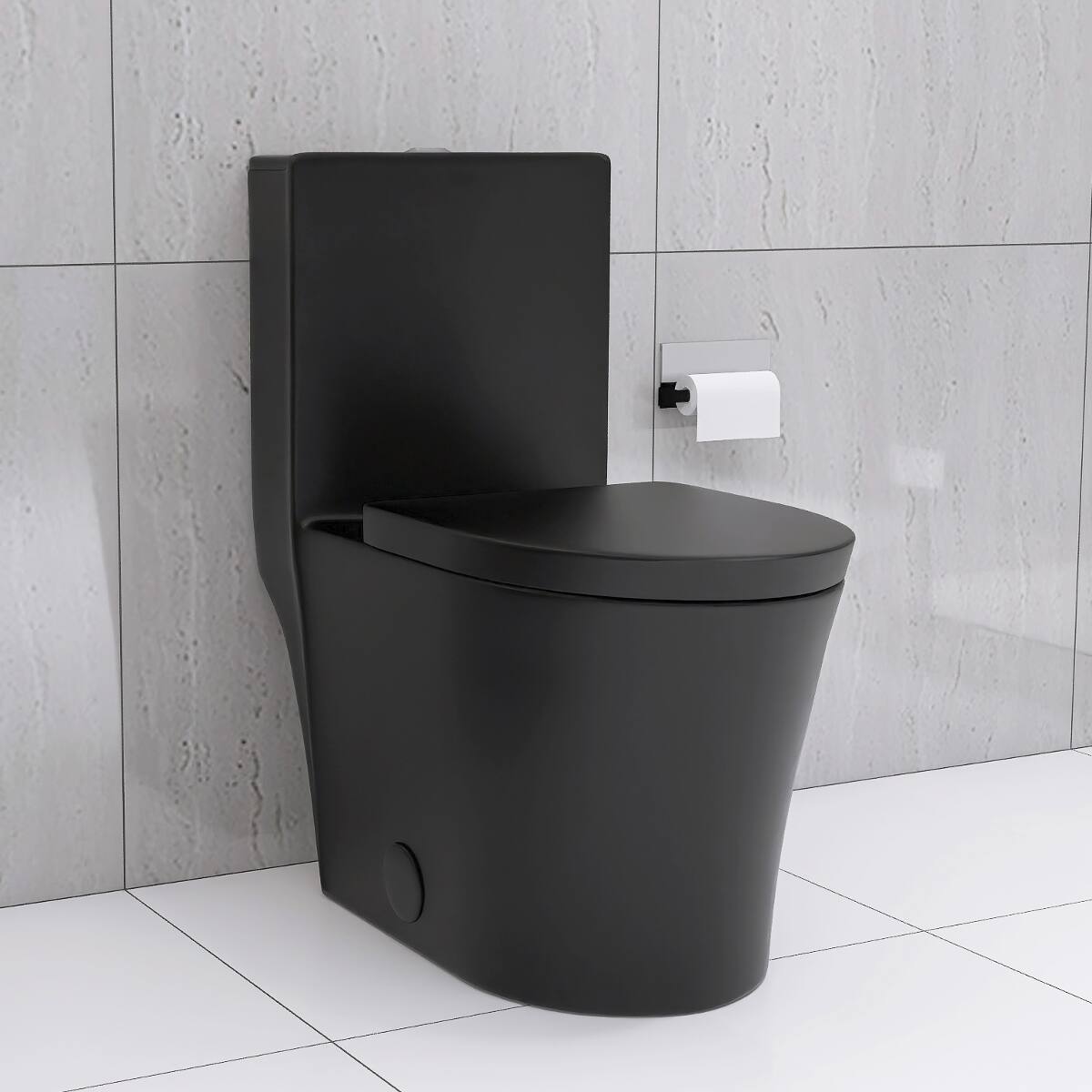 Alt View 4. Loheer - Loheer Matte Black Elongated Toilet One Piece Dual Flush Bathroom Fixture - Matte Black.