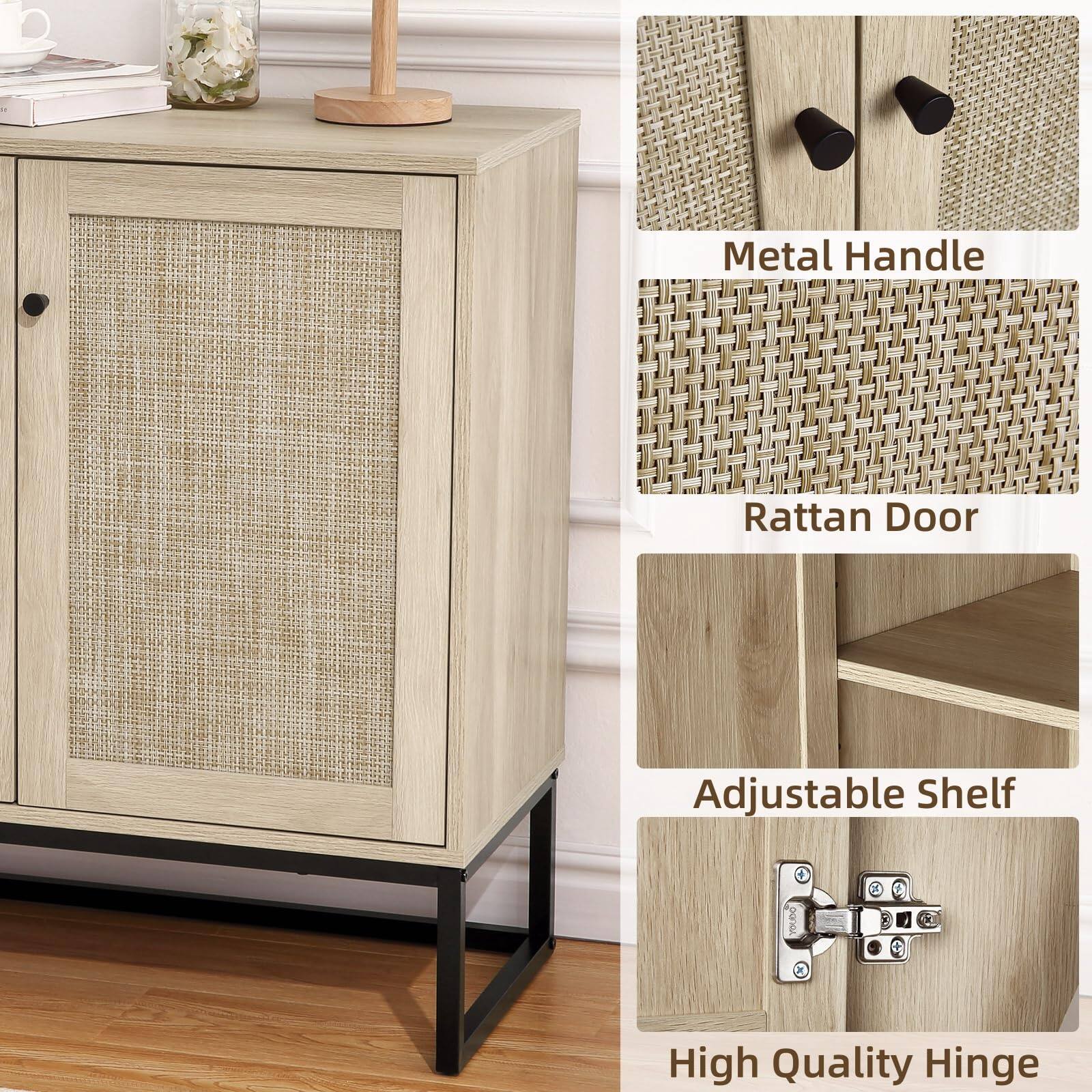Metal Handle  
Rattan Door  
Adjustable Shelf  
High Quality Hinge