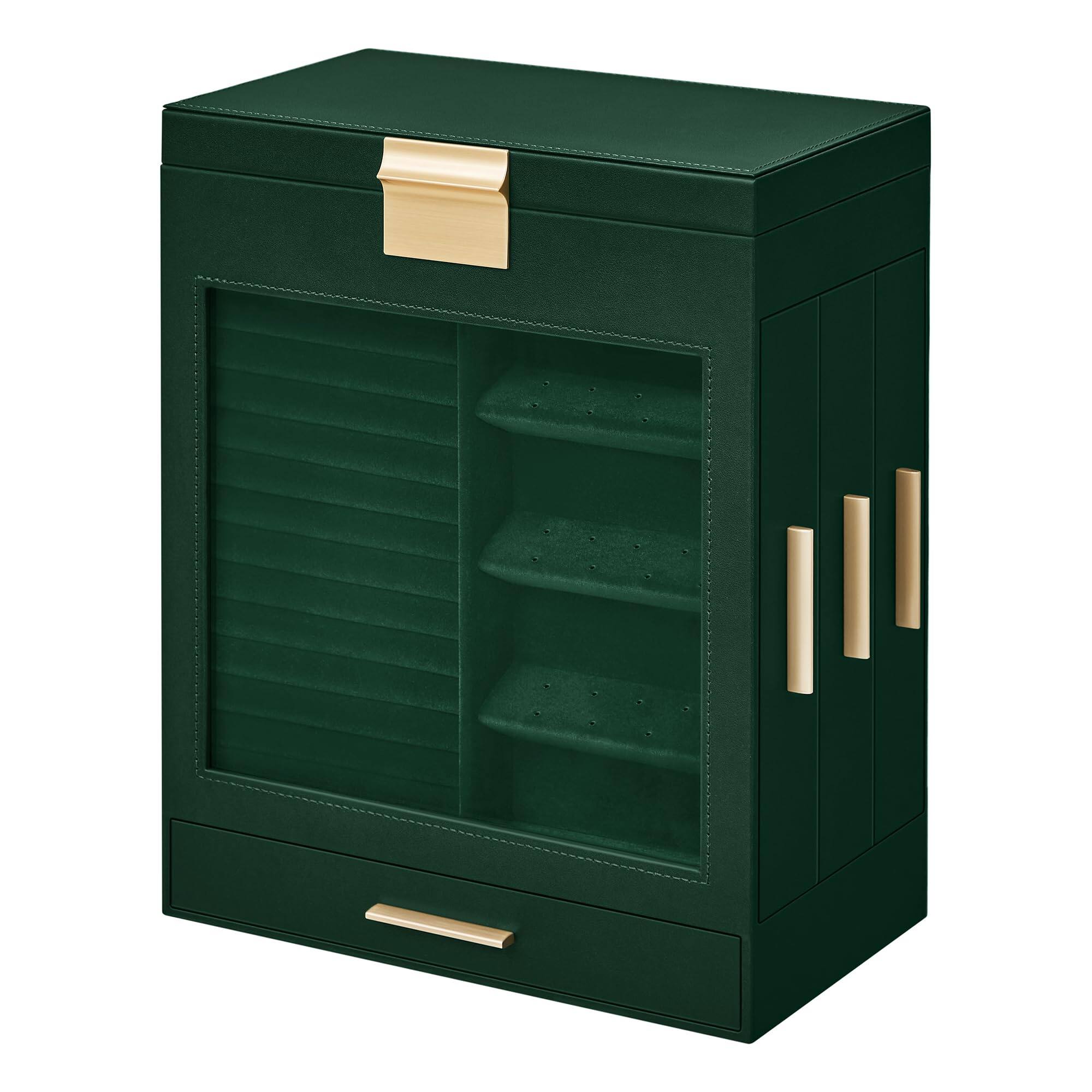 Alt View 1. Songmics Home - 5-Layer Modern Jewelry Organizer with 3 Side Drawers and Large Mirror - Forest Green and Metallic Gold - Green.