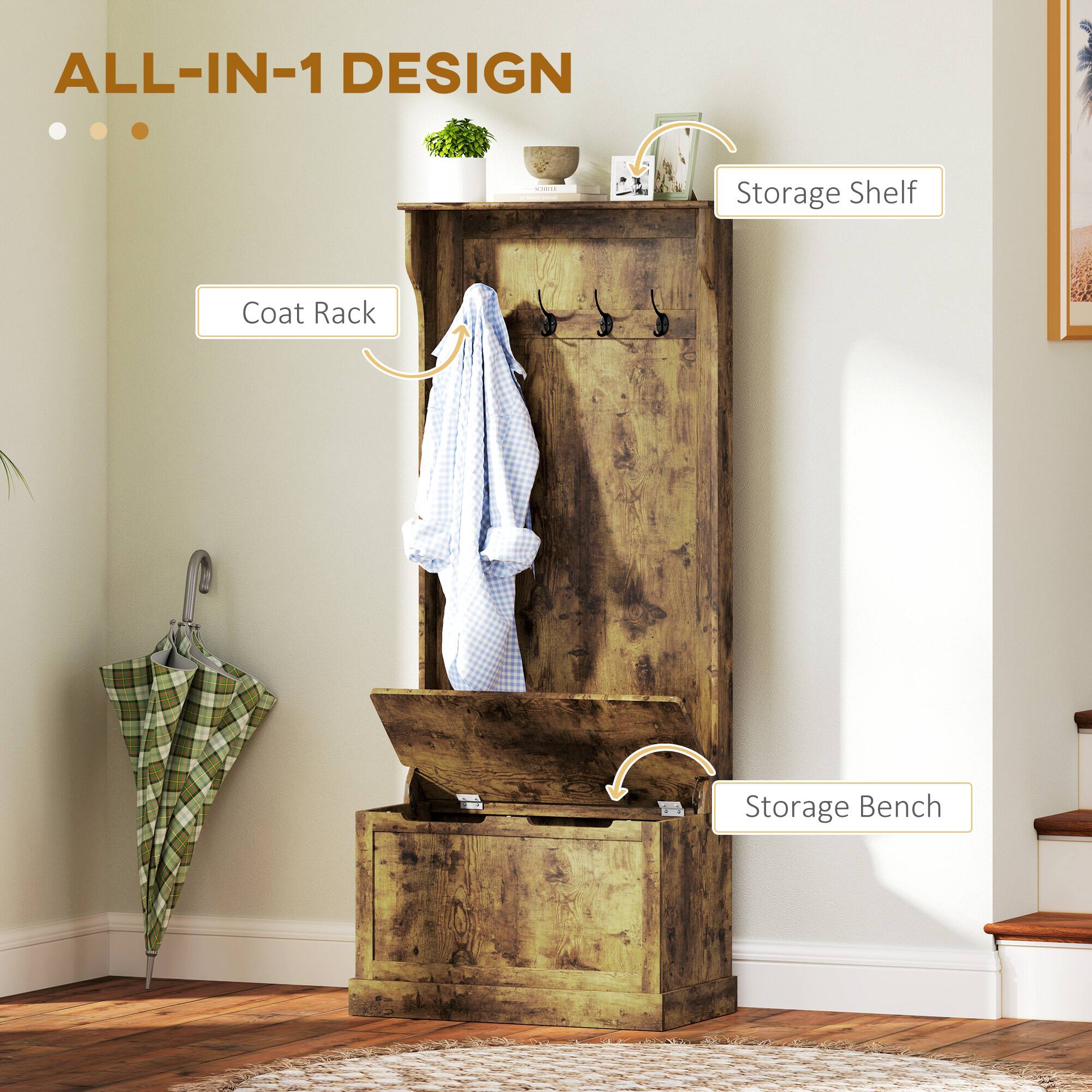 ALL-IN-1 DESIGN | Storage Shelf, Coat Rack, Storage Bench
