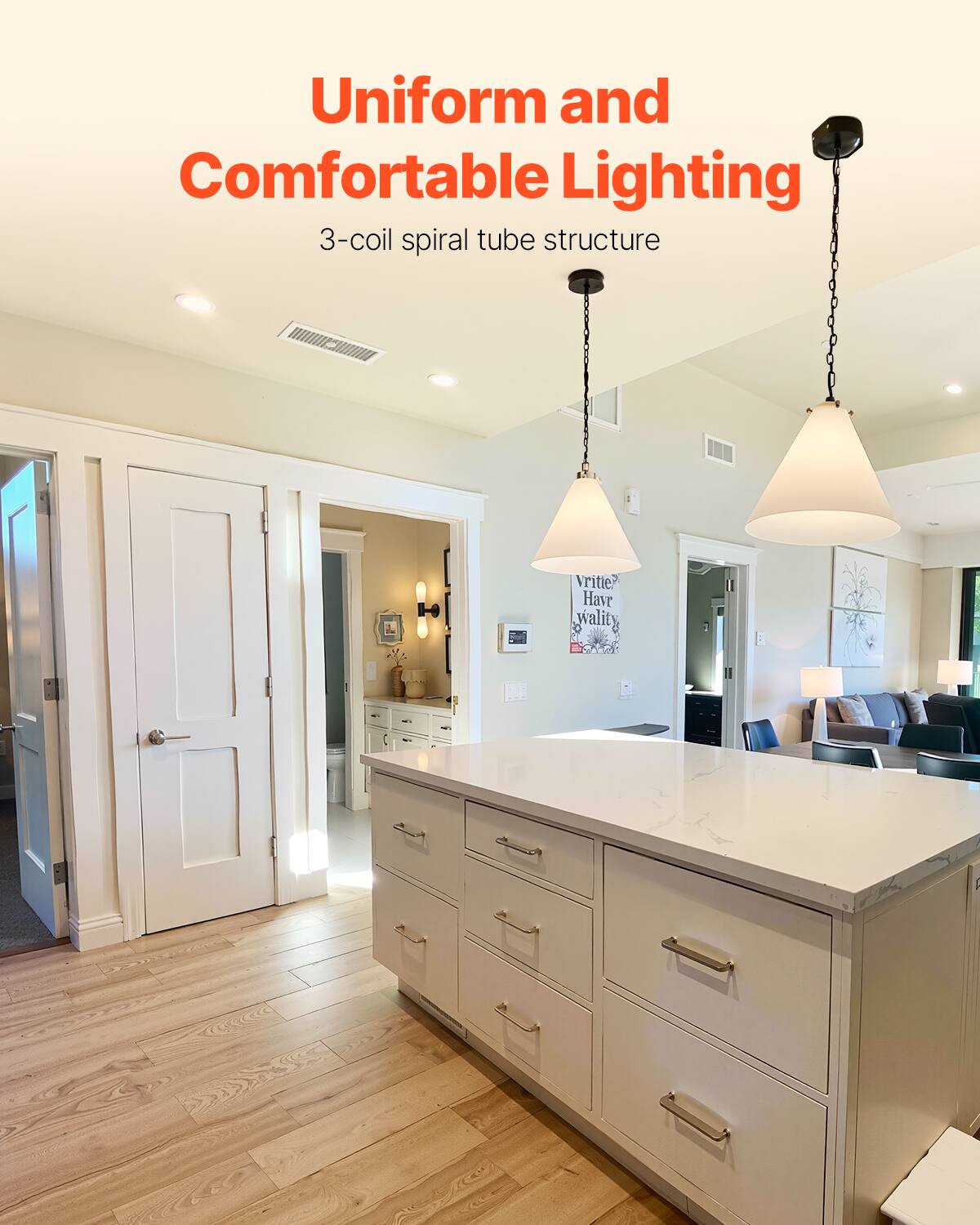 Uniform and Comfortable Lighting  
3-coil spiral tube structure