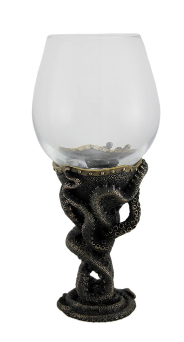 Alt View 1. Veronese Design - Bronze Finish Steampunk Deep Sea Diver Octopus Wine Glass - Bronze.