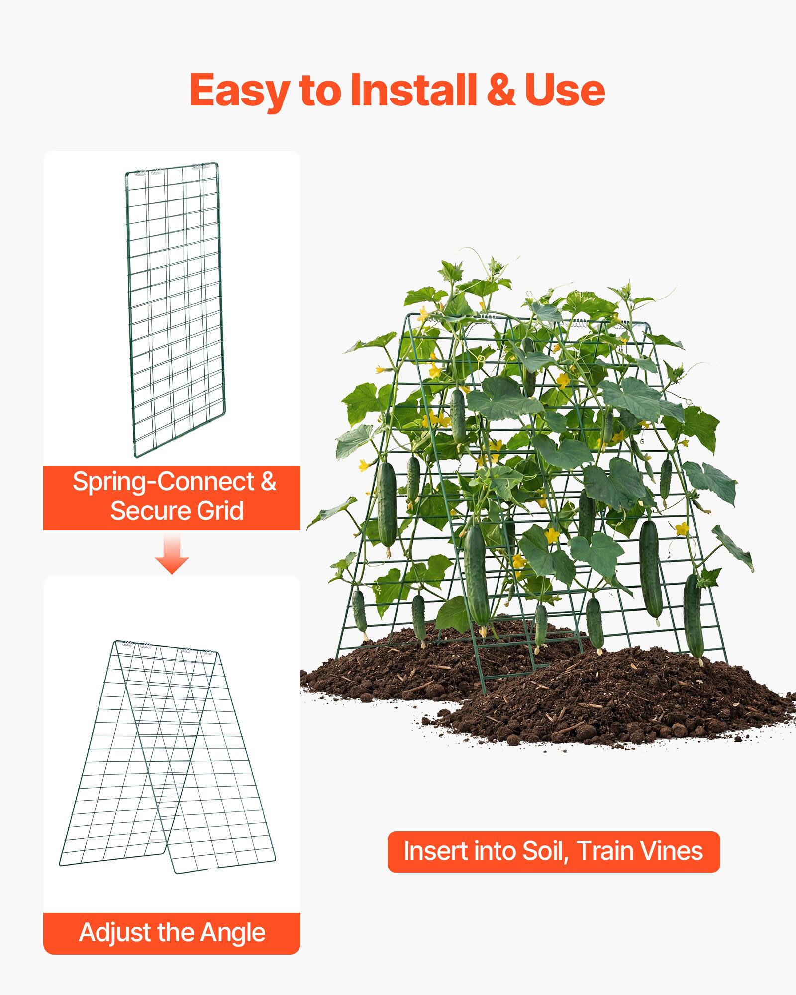 Easy to Install & Use

Spring-Connect & Secure Grid

Insert into Soil, Train Vines

Adjust the Angle