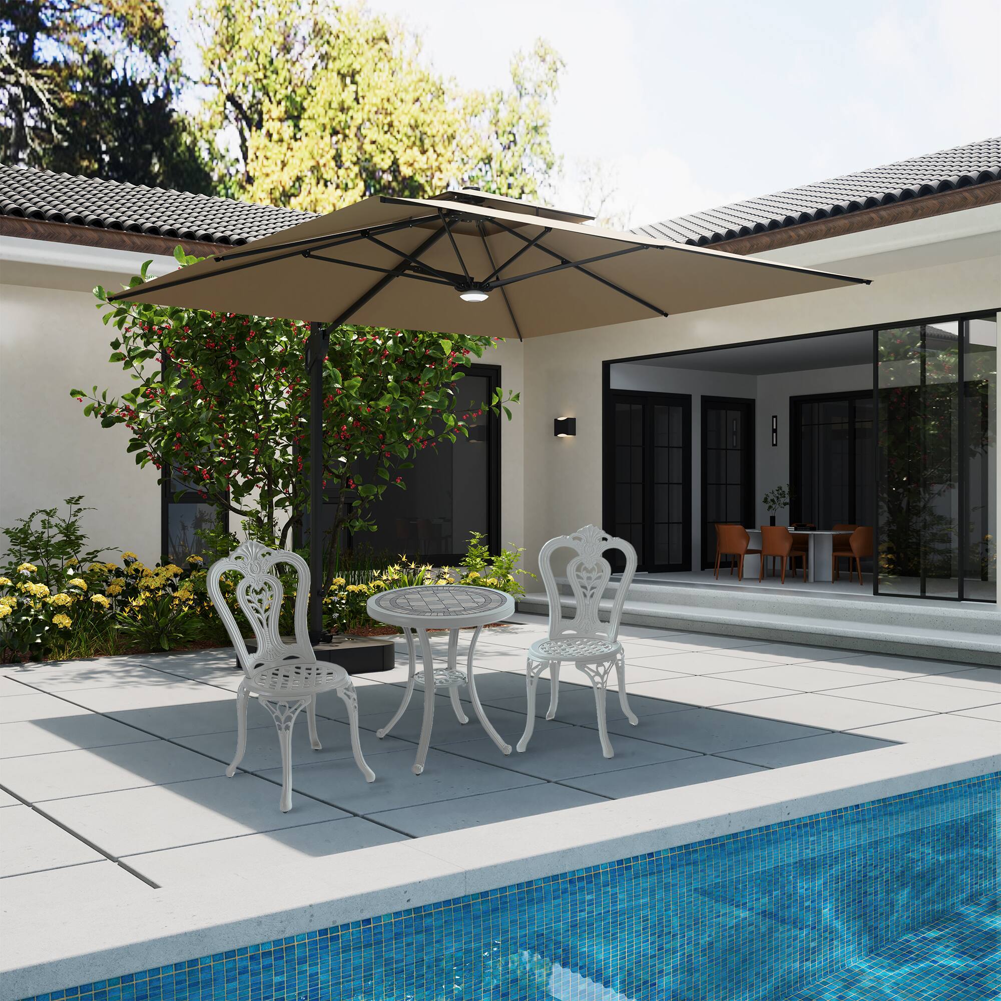 Angle. Mondawe - 3-Piece Cast Aluminum Bistro Set - White.