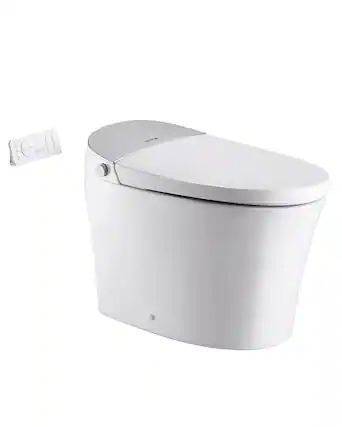 Front. VEVOR - Smart Toilet, Air Drying, Elongated Smart Toilet with Heated Seat, Clean Nozzle and Auto Freshening System - White.