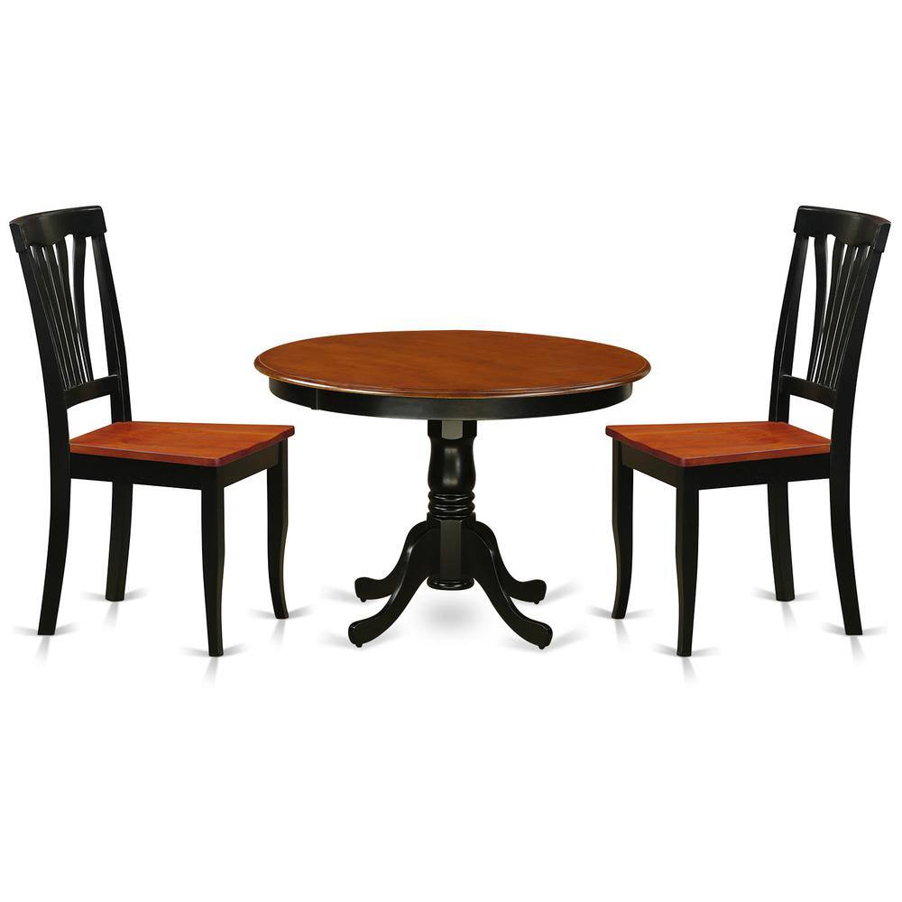 Left. East West Furniture - 3 Pc set with a Round Table and 2 Wood Dinette Chairs in Black and Cherry - Black & Cherry.