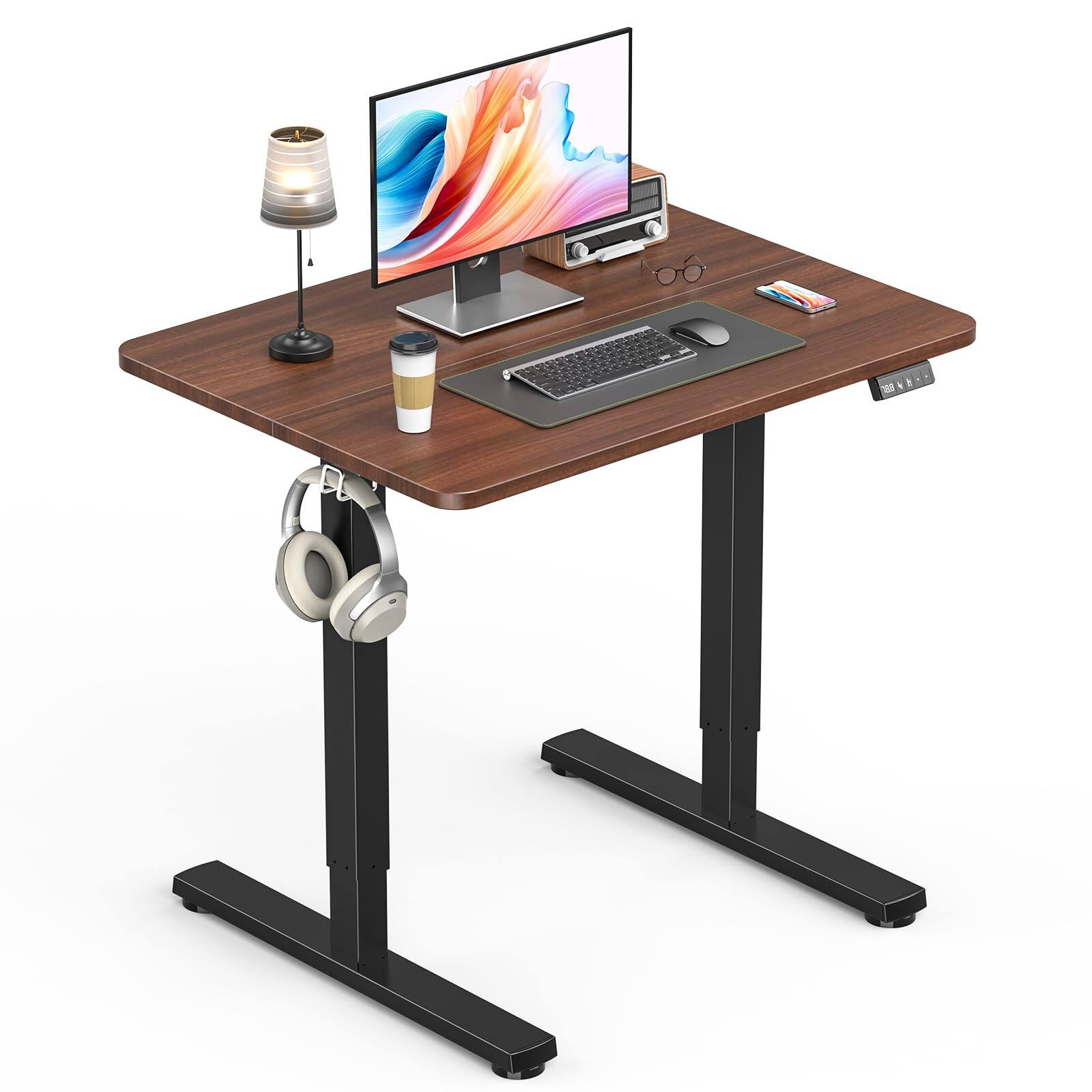 Hirose Alice - Standing Desk, Height Adjustable Electric Stand up Desk, Sit Stand Home Office Desk with Splice Board Frame - Walnut 31.5" x 24"