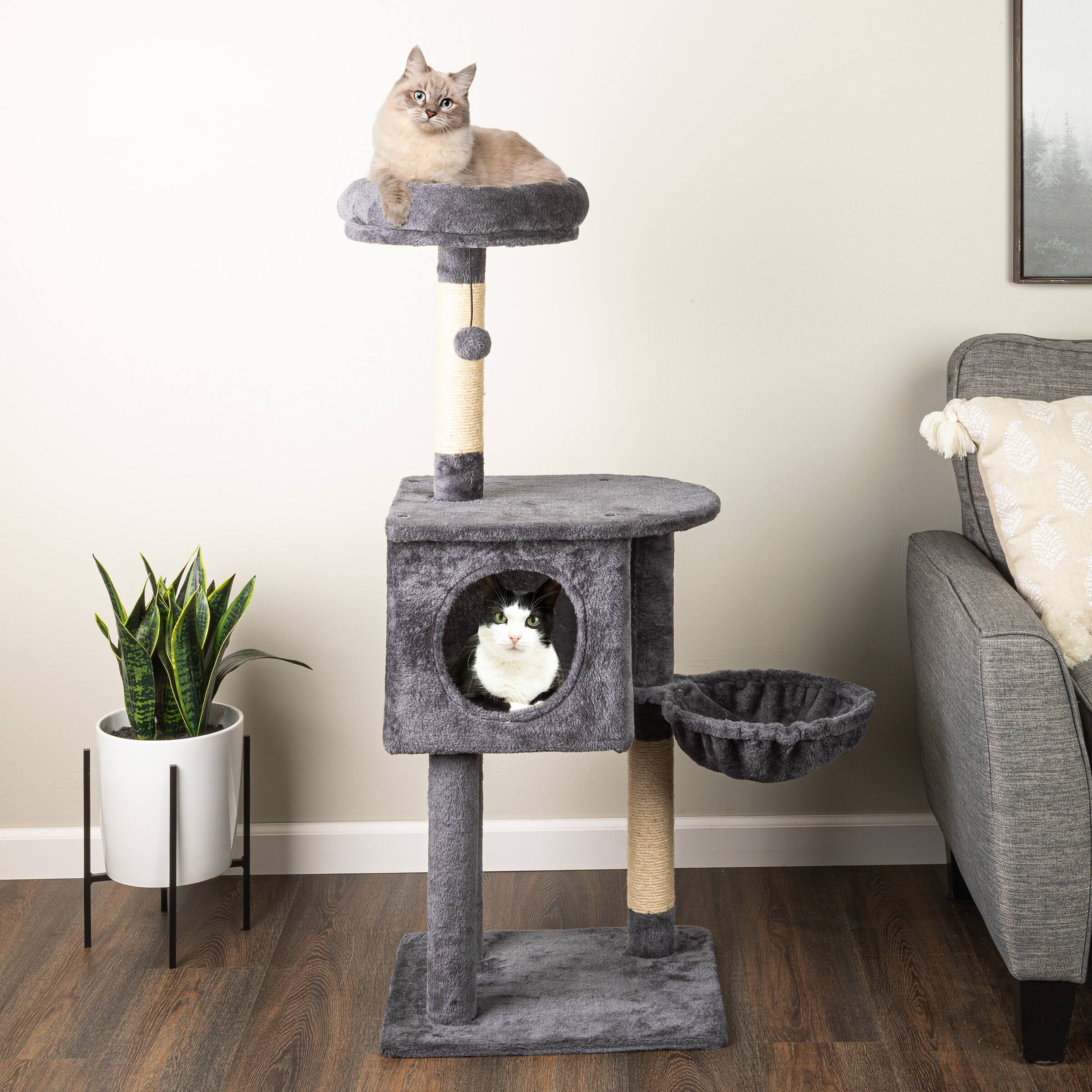 Alt View 6. PetMaker - 47” Tall Cat Tree Tower Cat Tower with Hammock, Napping Perches, Kitten Condo, 2 Rope Scratching Posts, and Hanging Toy.