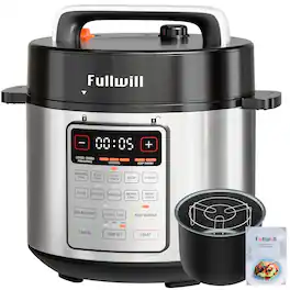 Fullwill - 6.3Qt Electric Pressure Cooker, 1000W Multi-Cooker, Dishwasher Safe, Non-Stick Inner Pot, 12 Preset Functions - Black/Silver