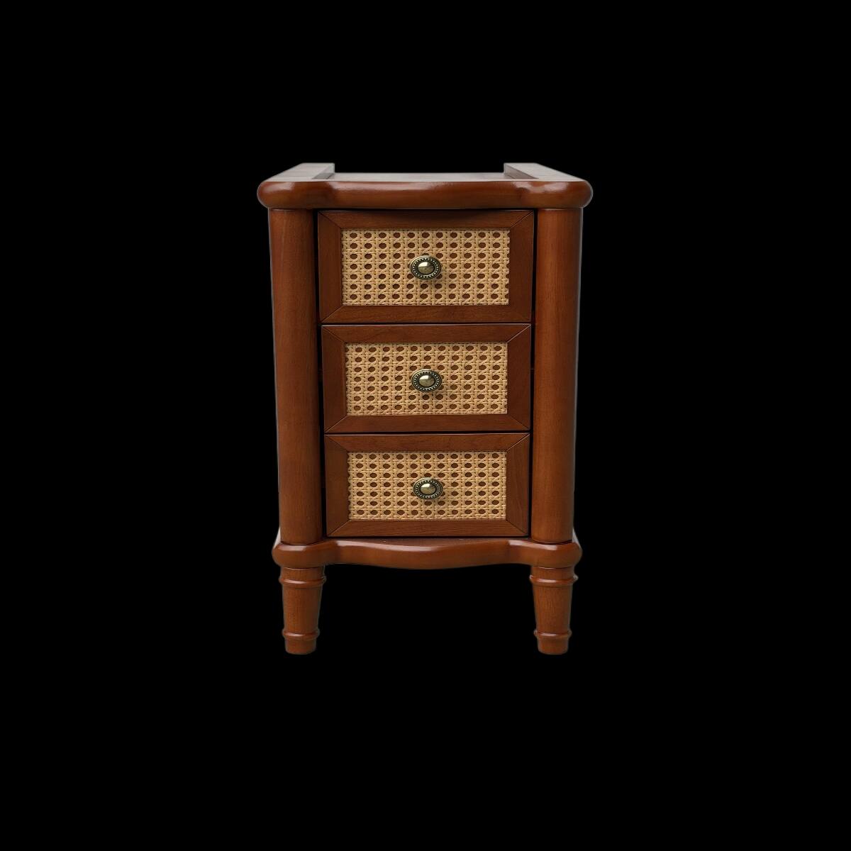 Alt View 5. Loheer - Loheer Rattan Nightstand with Three Drawers, Narrow Walnut Bedside Table - Walnut.