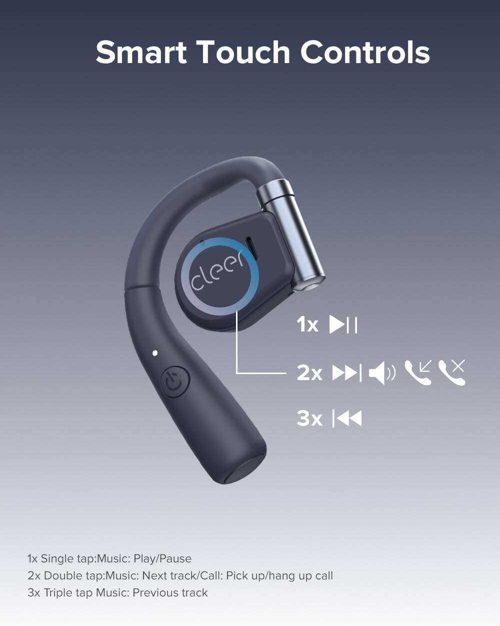 Smart Touch Controls

1x Single tap: Music: Play/Pause  
2x Double tap: Music: Next track/Call: Pick up/hang up call  
3x Triple tap Music: Previous track