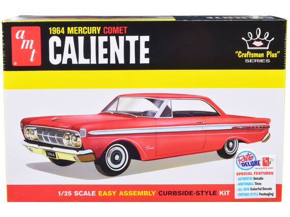1964 MERCURY COMET CALIENTE
"Craftsman Plus" SERIES
1/25 SCALE EASY ASSEMBLY CURBSIDE-STYLE KIT
SPECIAL FEATURES
- AUTHENTIC Details
- WHITEWALL Tires
- ALL NEW Colorful Decals
- VINTAGE-STYLE Packaging
Retro DELUXE
Only from the KATS at AMT