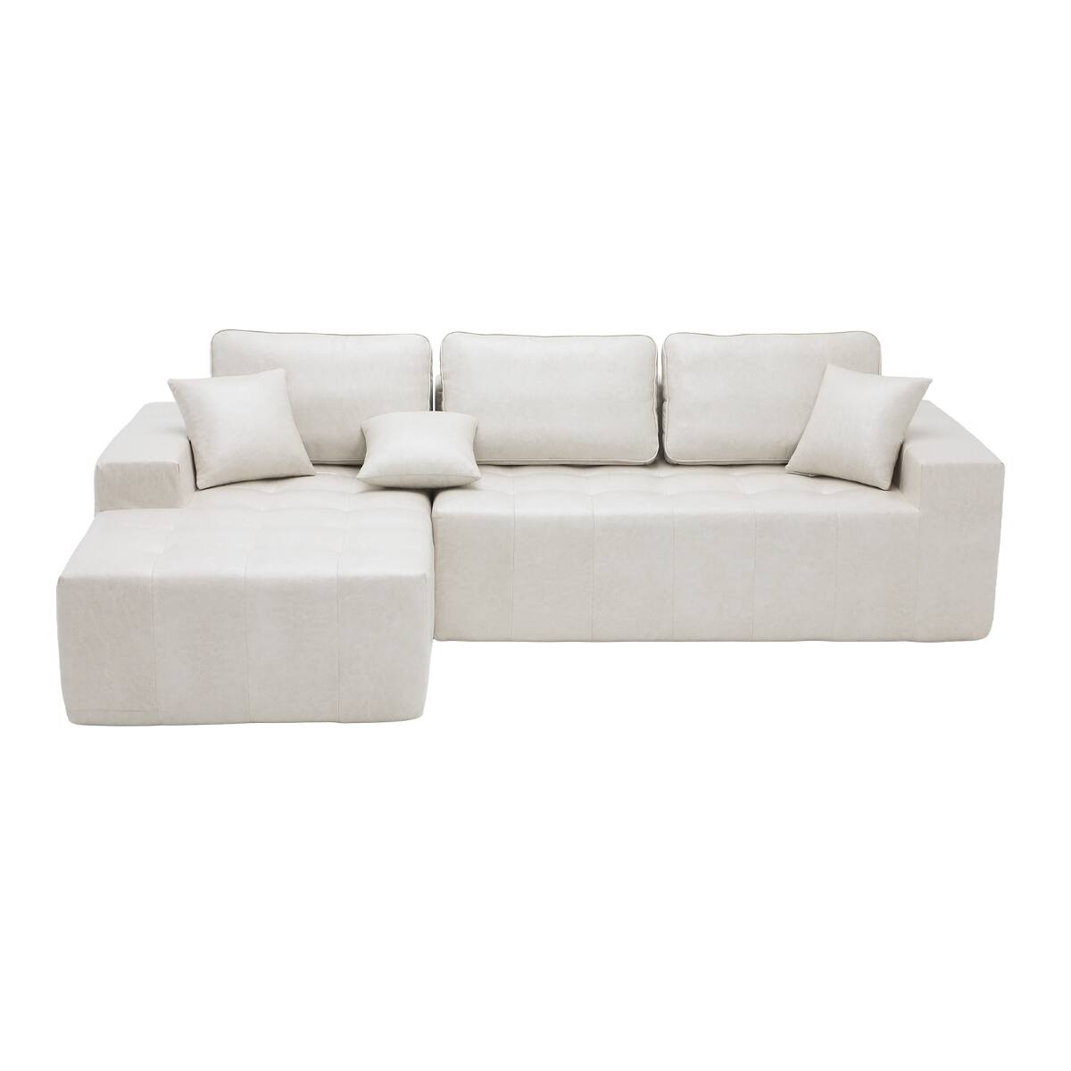 Back. Ropilly - Ropilly Beige Faux Leather Sectional Sofa, L Shaped Corner Chaise Couch, Convertible Sofa Bed - Beige.