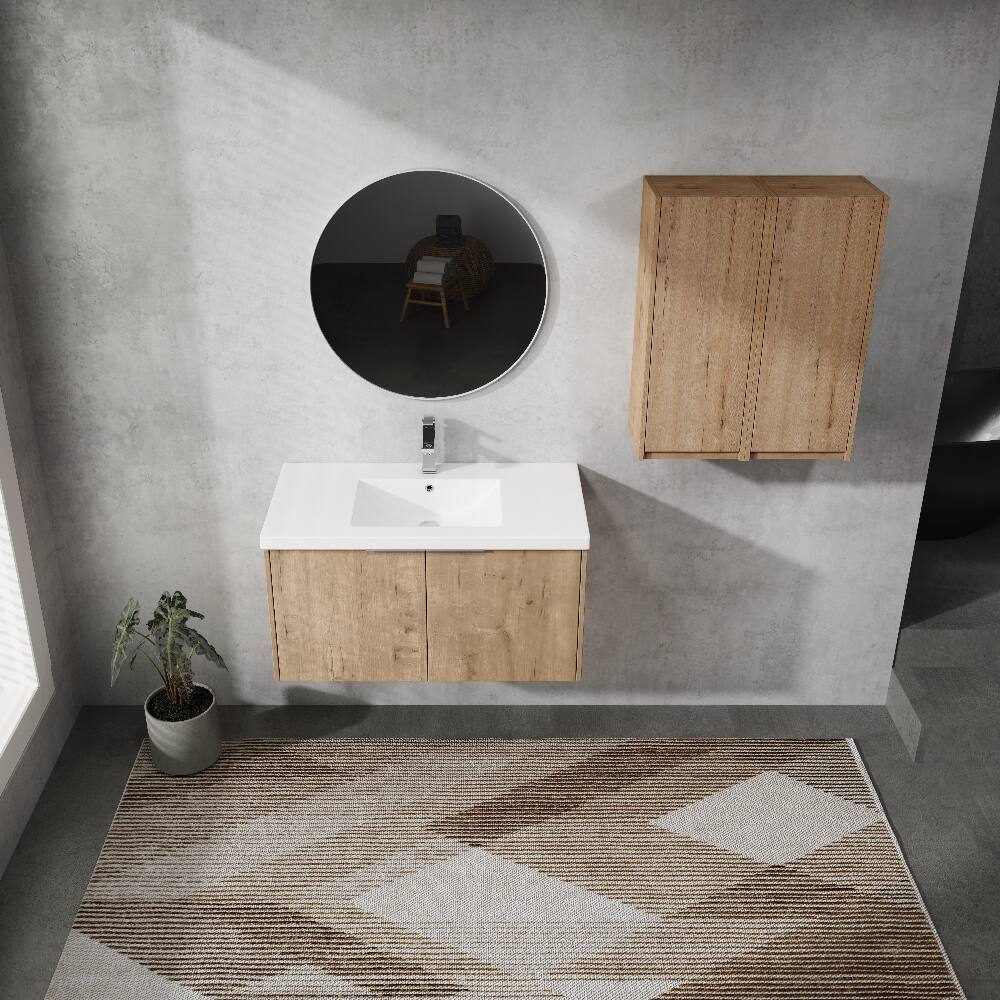 Alt View 2. Loheer - Loheer 36 inch wall mounted bathroom vanity Set Imitative Oak - Imitative Oak.