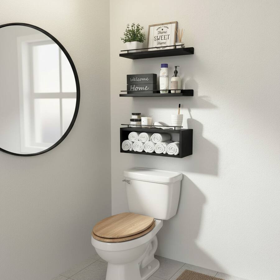 Wire Sorting Paper Racks Dazzed Corner Floating Wall Shelves with Cube Shelf & Metal Rail, Set ...