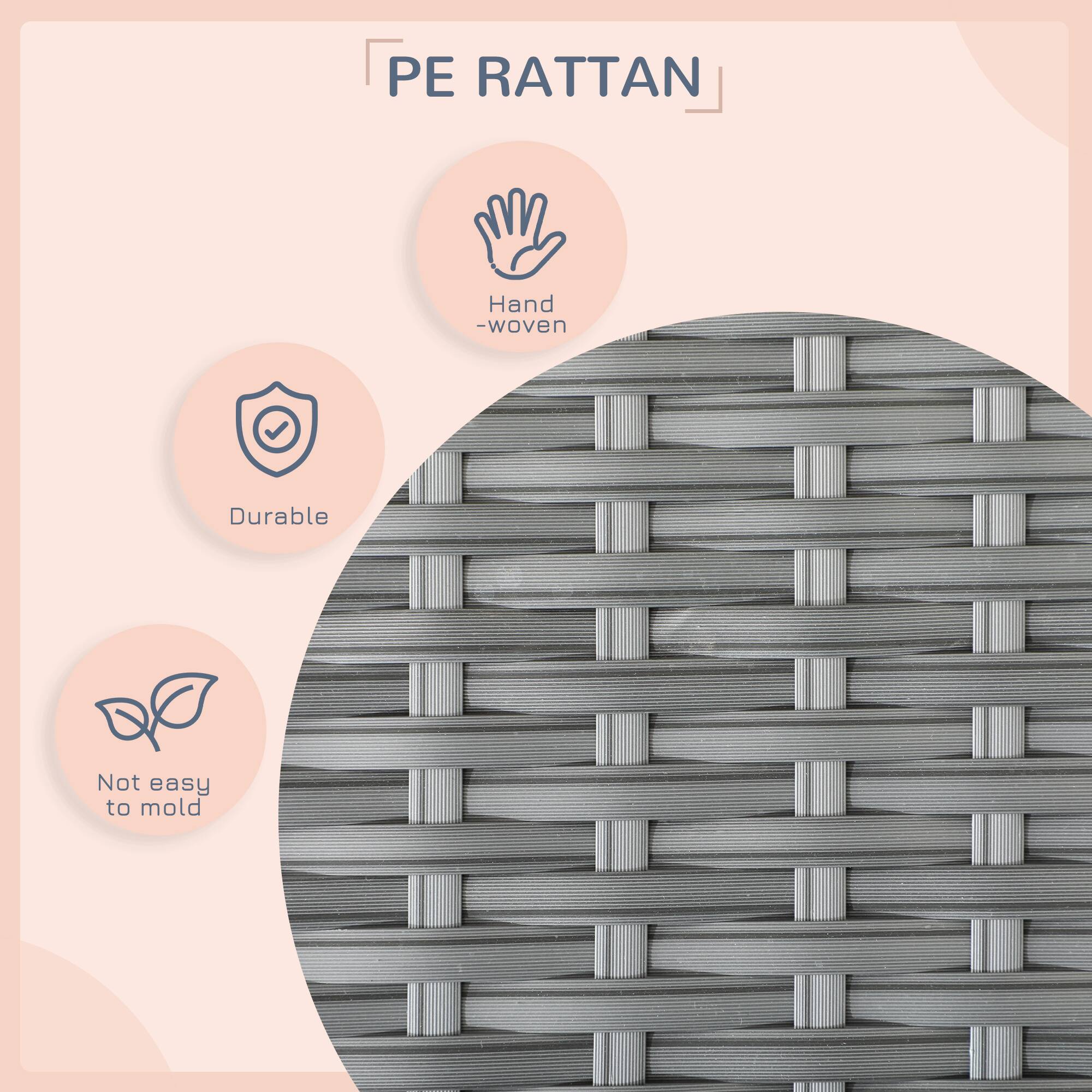 PE RATTAN

- Hand-woven
- Durable
- Not easy to mold