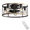 Front. Sofucor - 20'' Farmhouse Flush Mount Caged Ceiling Fan with Light and Remote Industrial Bladeless Ceiling Fans for Kitchen Bedroom - Black.
