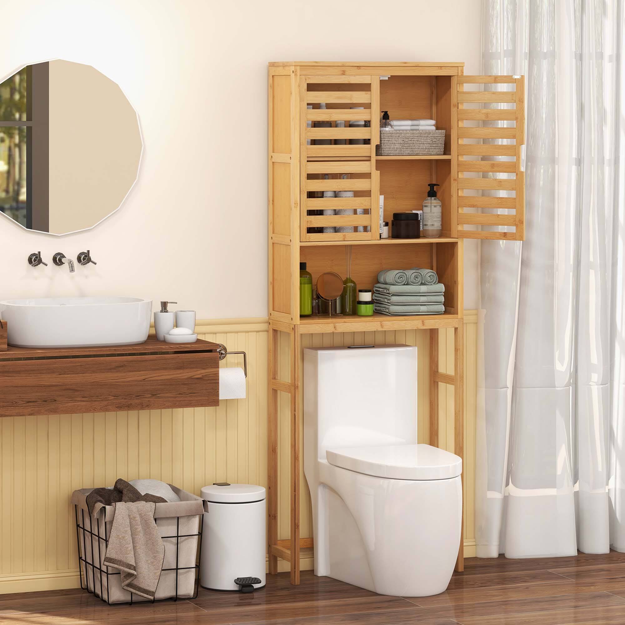 Alt View 1. Costway - Costway Over the Toilet Storage Cabinet Tall Bathroom Bamboo Shelf Organizer Space Saver - Natural.