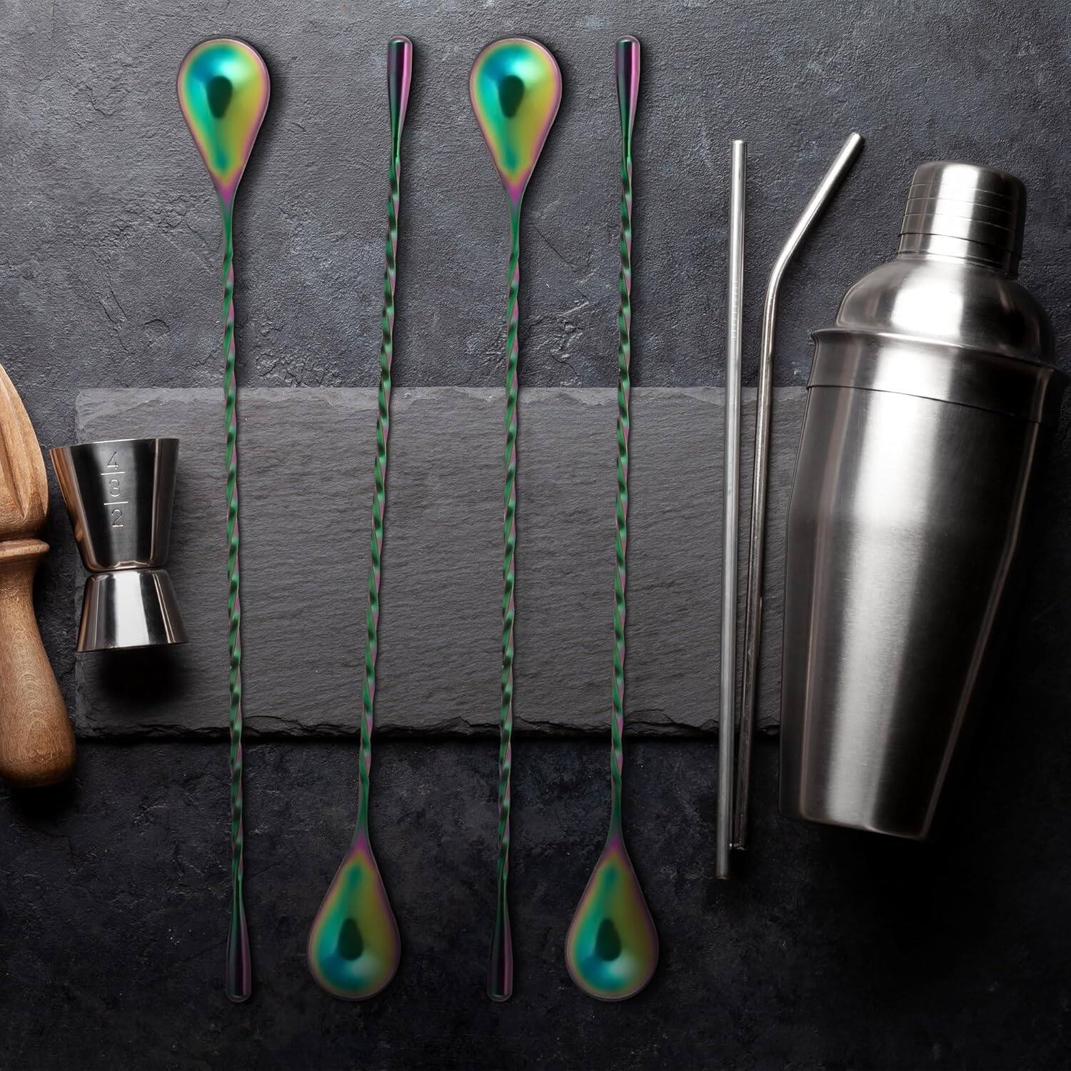 Left. Zulay Kitchen - Zulay Kitchen Premium 12 Inch Stainless Steel Cocktail Spoon - Long Attractive Spiral Design for Layering Drinks - Multicolor.