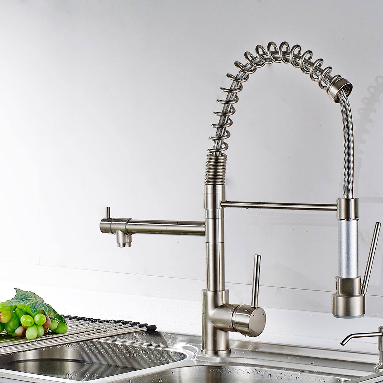 Alt View 5. Boyel Living - Contemporary Single Handle Gooseneck Pull Down Sprayer Kitchen Faucet Brushed Nickel - Brushed Nickel.