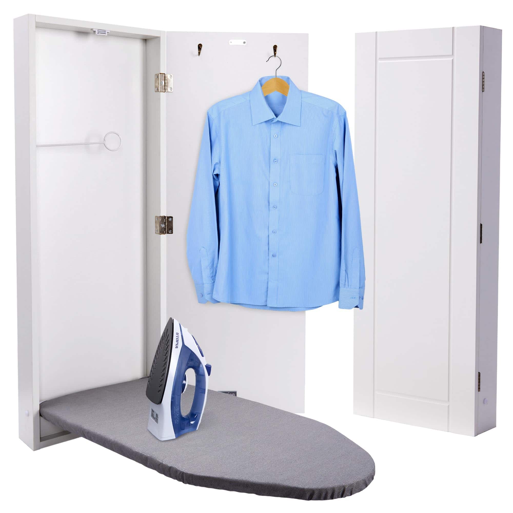 Ivation - Ironing Board, Wall Mounted Ironing Board Cabinet W/Right Side Door & Release Lever - White