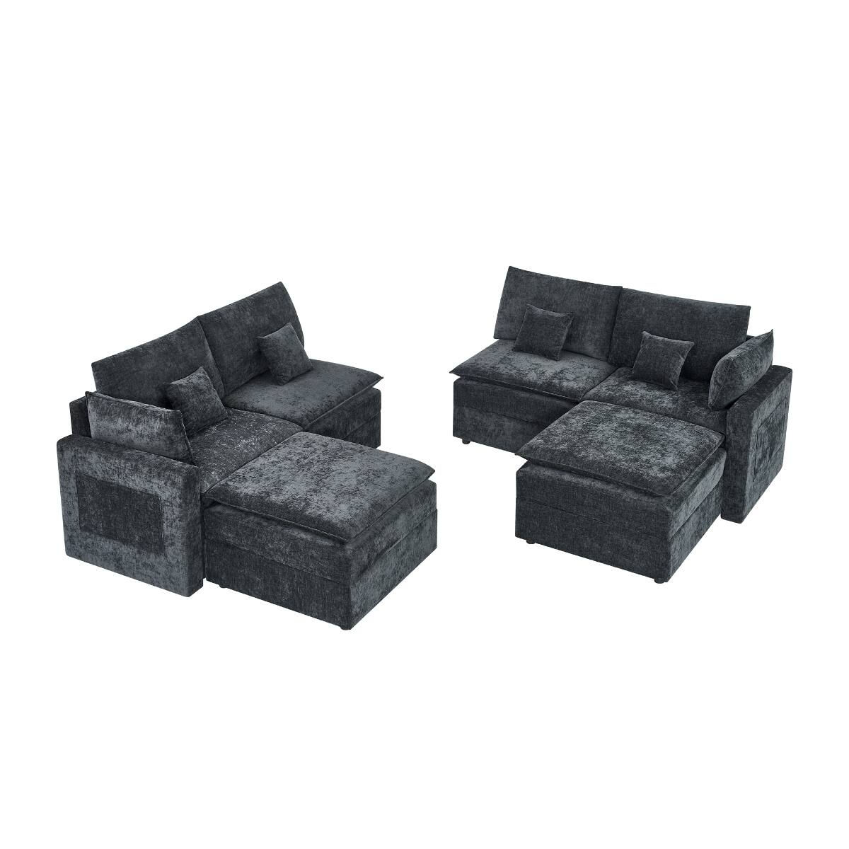 Alt View 9. Ropilly - Ropilly U Shaped Modular Sectional Sofa, Chenille Upholstered 6 Seat Deep Seat Couch, Black - Black.