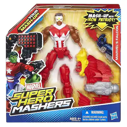**Super Hero Mashers**
**Upgrade Your Mash-Up!**
**Mash-Up with Iron Patriot!**
**Marvel's Falcon**
**Warning: Choking Hazard - Small parts. Not for children under 3 years.**
**Ages 4+**
**Hasbro**