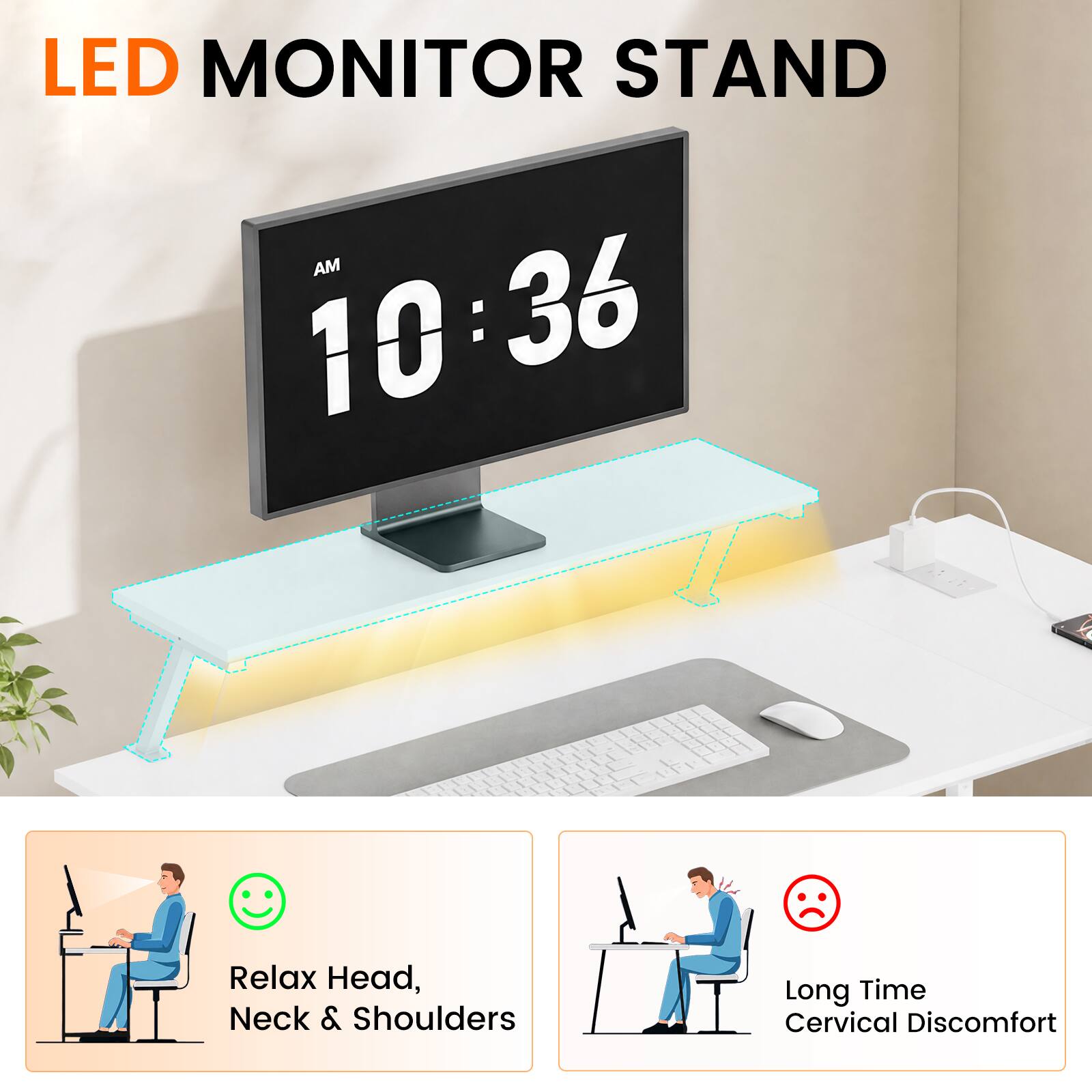 LED MONITOR STAND

AM 10:36

Relax Head, Neck & Shoulders

Long Time Cervical Discomfort