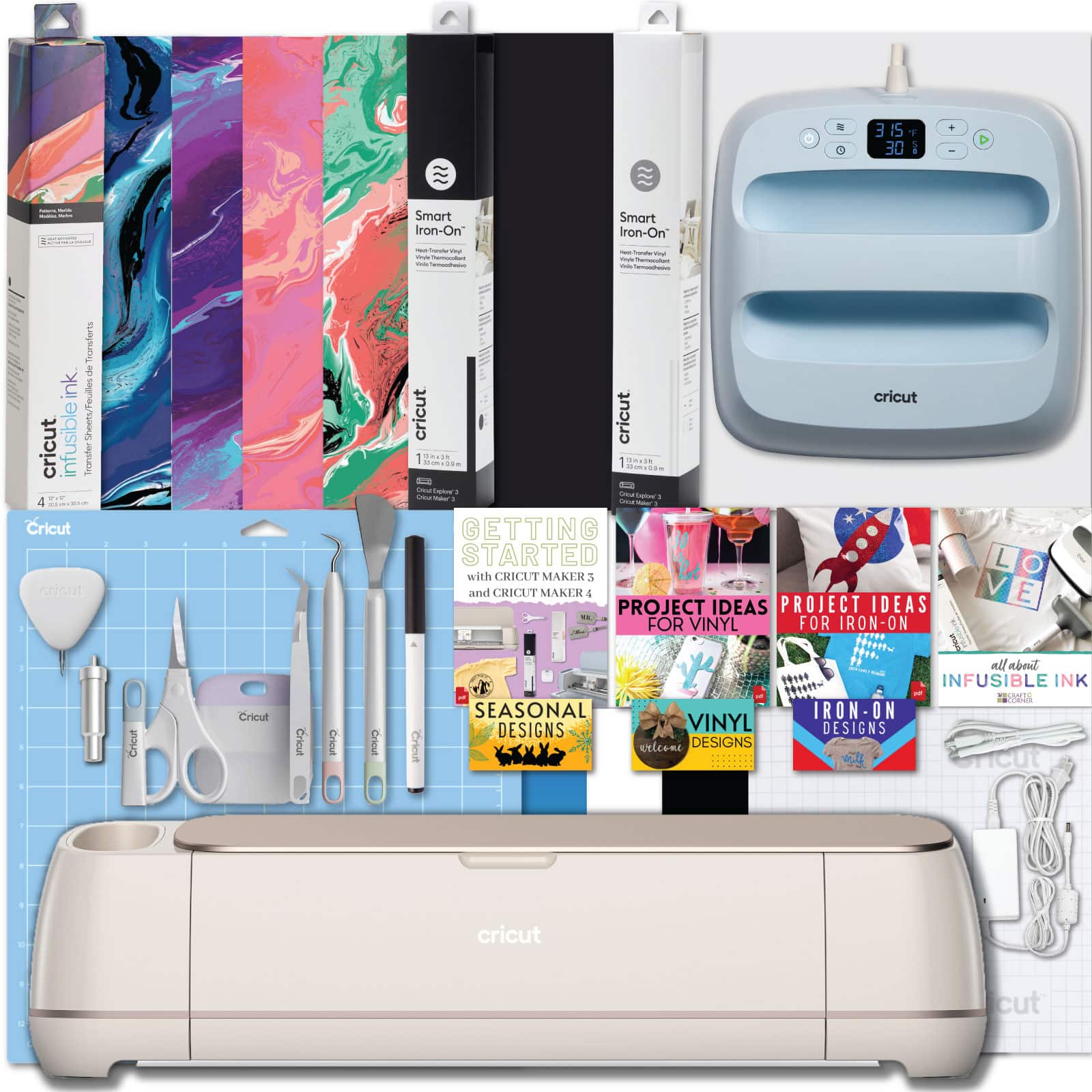 Cricut - Maker 4 and Easy Press 3 Machine Combo with HTV Materials Bundle