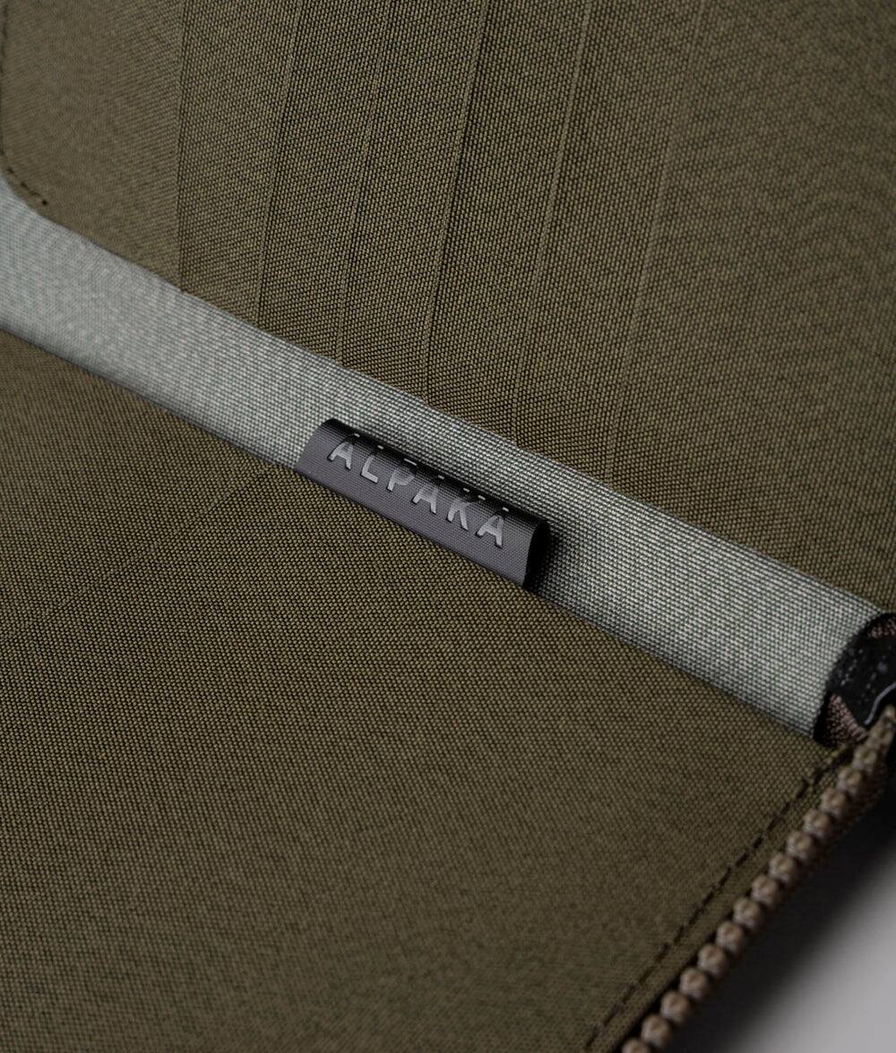 Alt View 5. ALPAKA - RFID Zip Passport Wallet with Boarding Pass Pocket, 7 Card Slots, Magnetic Flaps, Detachable Hand Strap - Army Green Axogrid 300D.