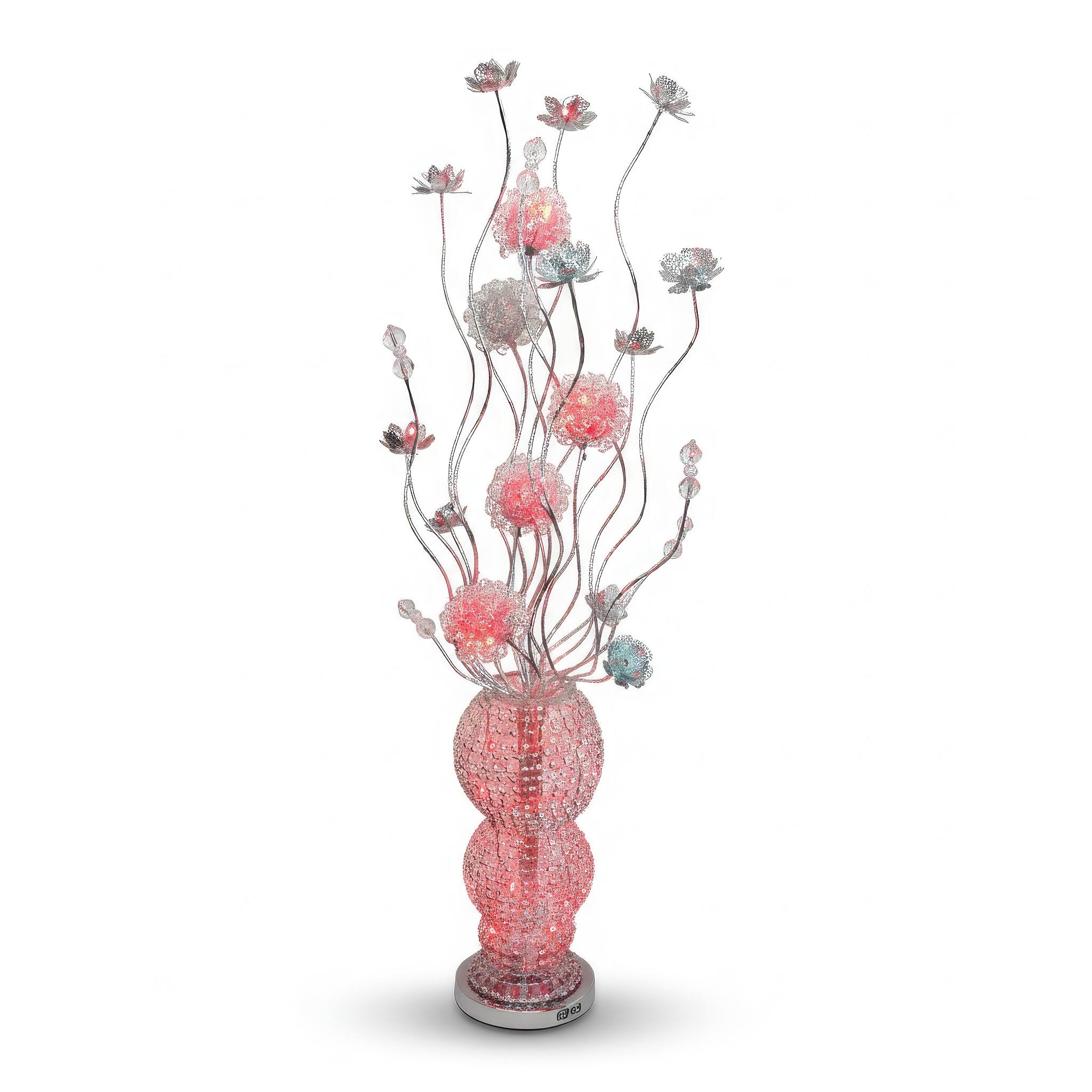 Angle. FC Design - 63"H Peach  LED Floral Bouquet with Silver Cylindrical Base Floor Lamp.