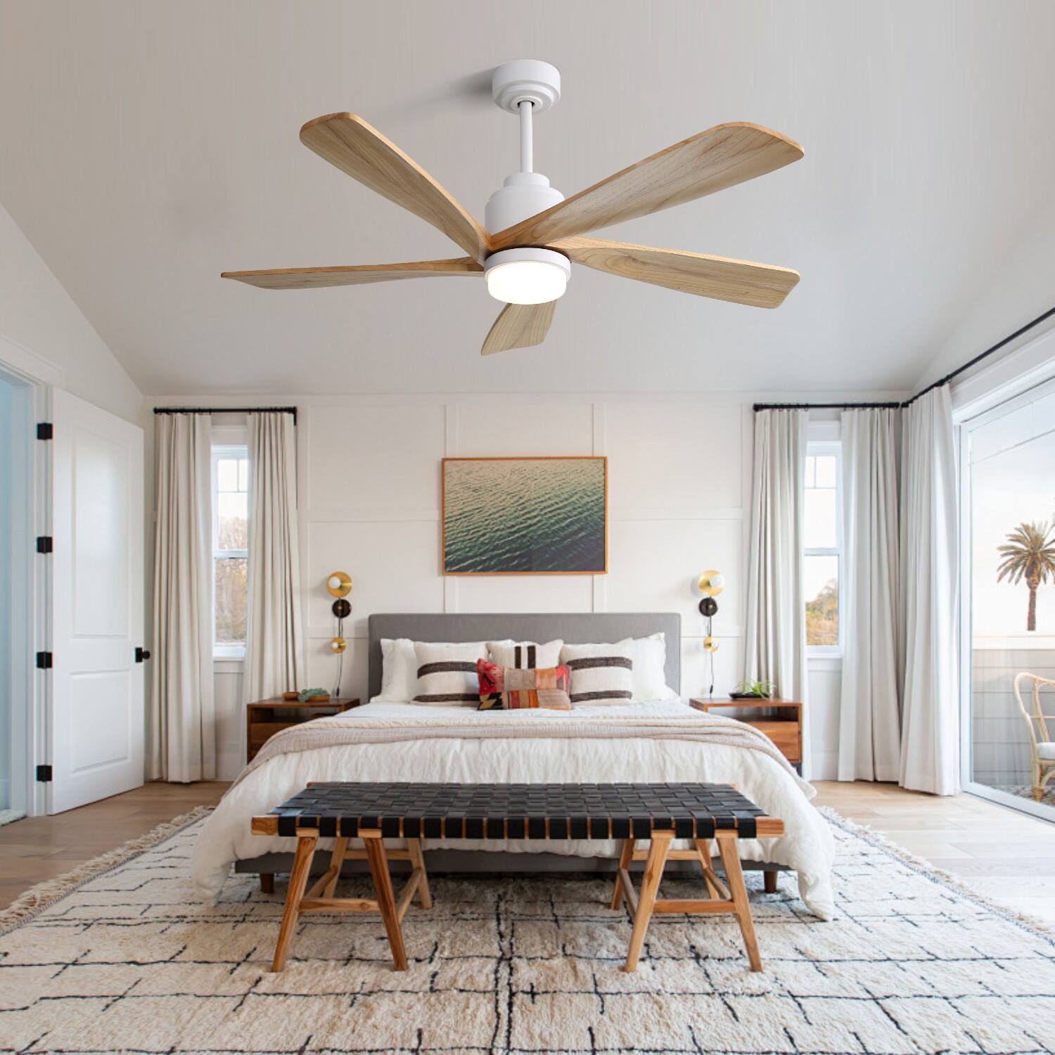 Back. APRILSOUL - 52 Inch Smart Wood Ceiling Fan Remote LED 6 Speed DC Motor - White.