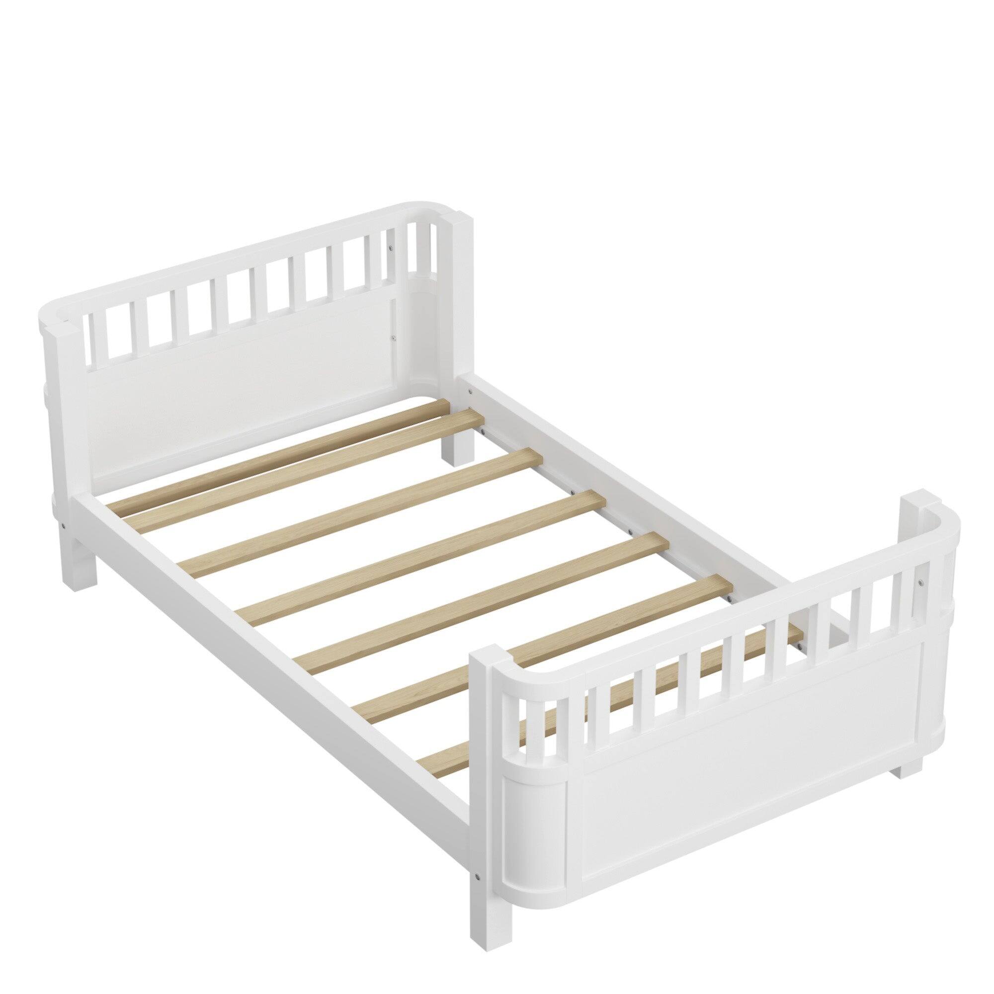 Alt View 8. Boyel Living - Twin Size Wood Platform Bed for Kids with Low Profile and Safety Rails, White (Patented Design) - White.