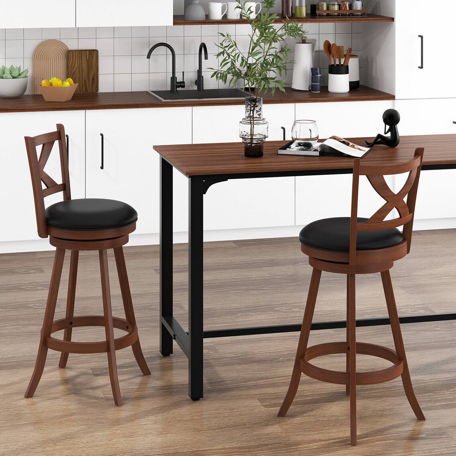 Alt View 7. Ecooso - 2 Pieces Classic Swivel Counter Height Bar Stools with X Back Design - Espresso.