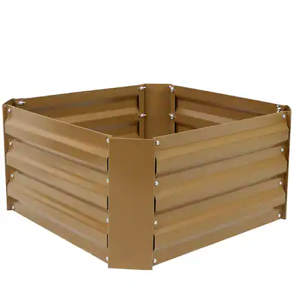 Front. Sunnydaze - Galvanized Steel Square Raised Garden Bed - 24 in - Brown.