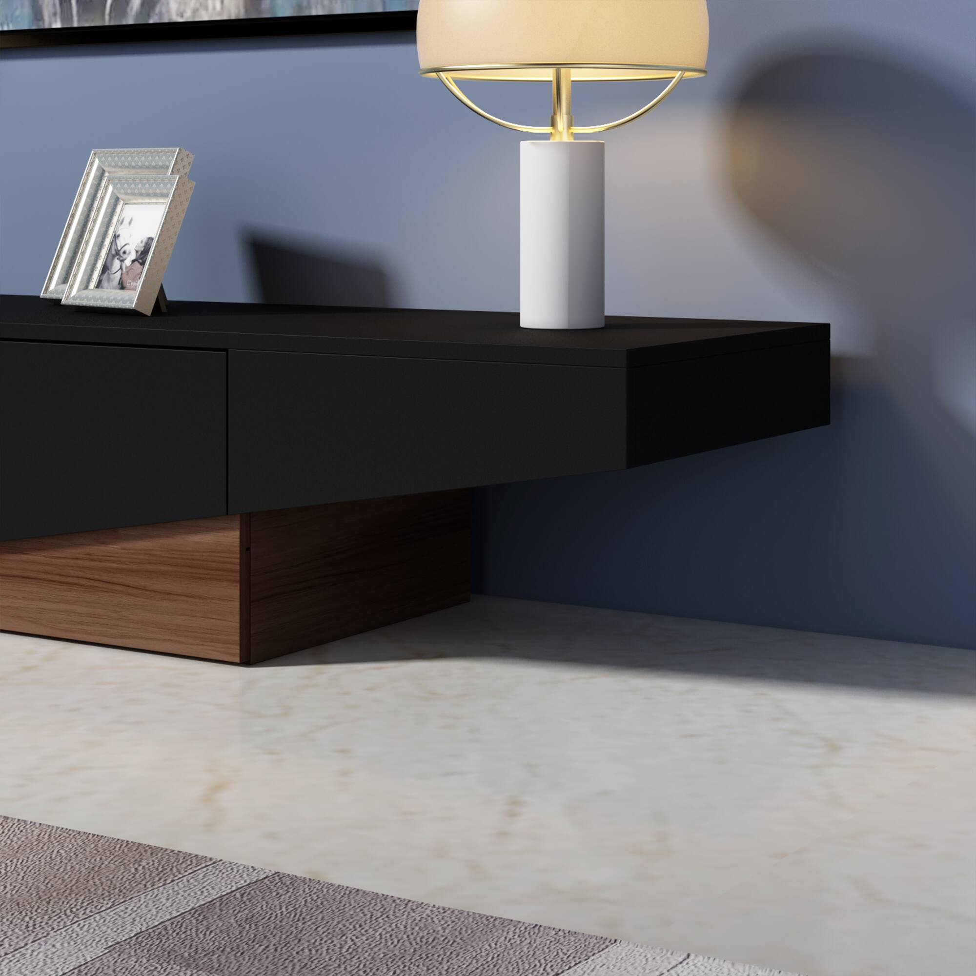 Alt View 3. Famapy - Modern Geometric TV Stand with Storage Drawers, Artistic Media Console for Living Room, Entertainment Center - Black & Brown.