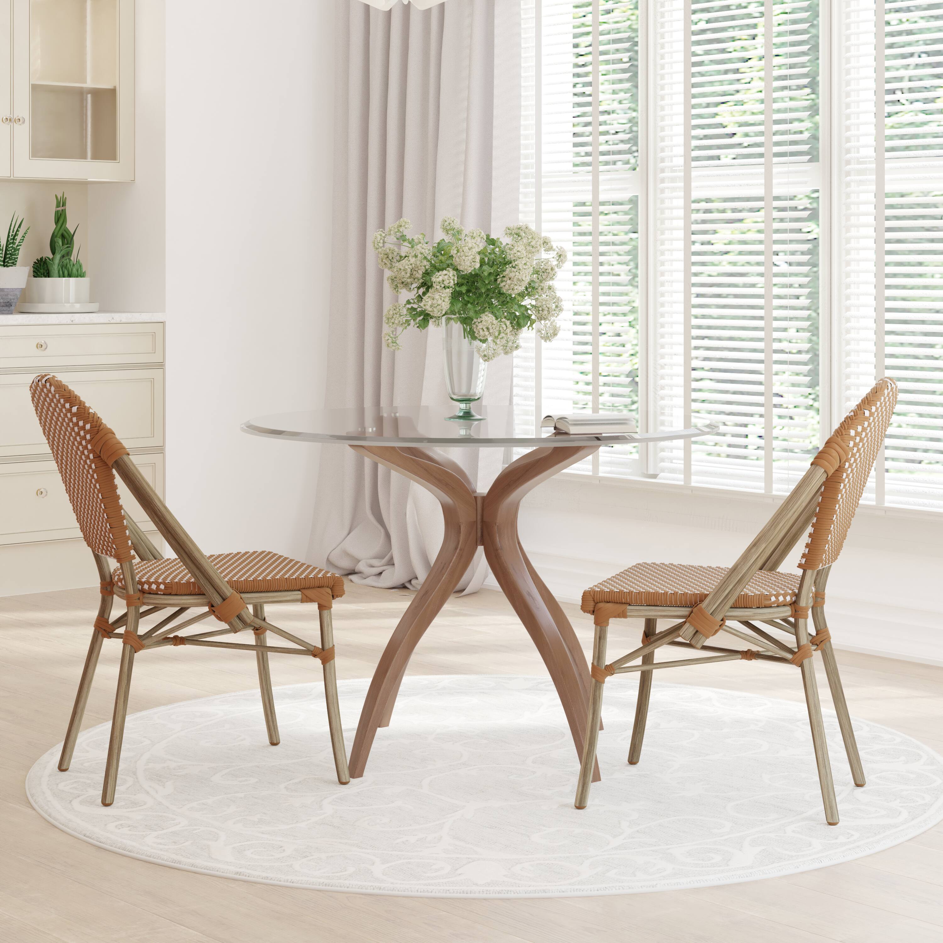Alt View 2. Emma + Oliver - Colmar Indoor/Outdoor Stacking Bistro Chairs with Aluminum Frame - Natural & White/Light Natural Frame.