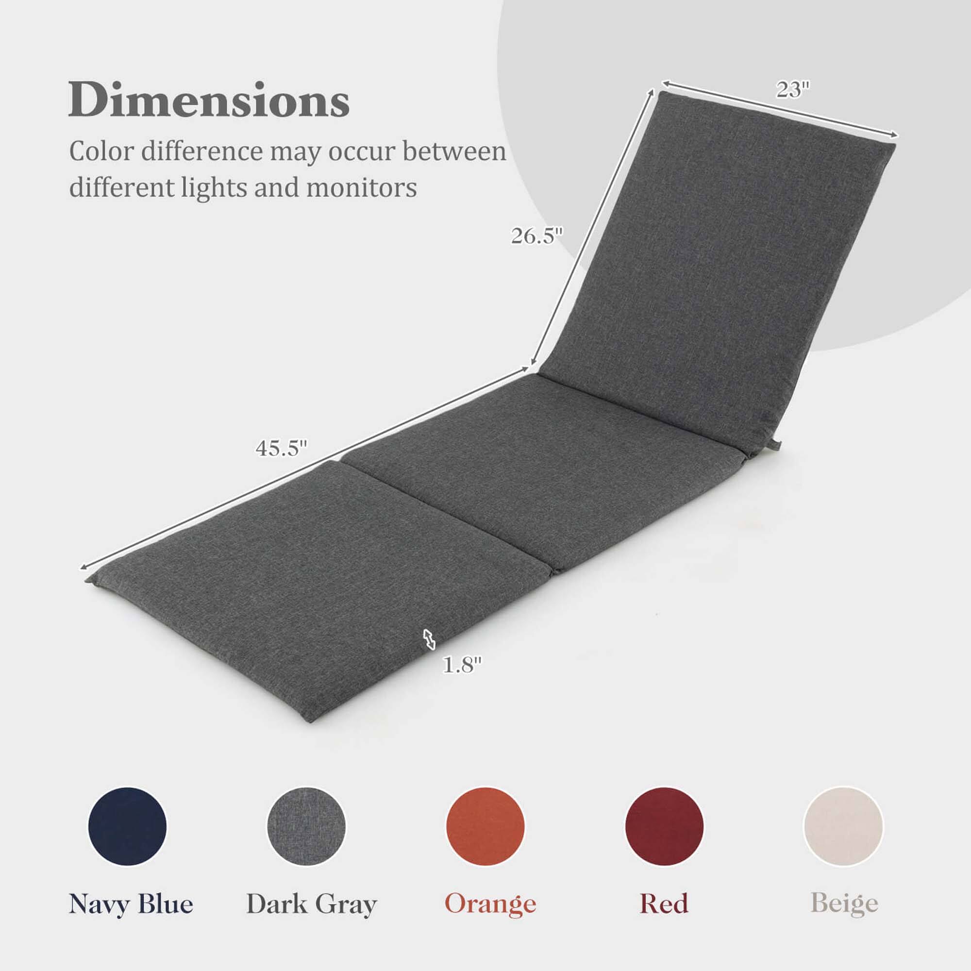 Dimensions  
Color difference may occur between different lights and monitors  

26.5"  
23"  
45.5"  
1.8"  

Navy Blue  
Dark Gray  
Orange  
Red  
Beige