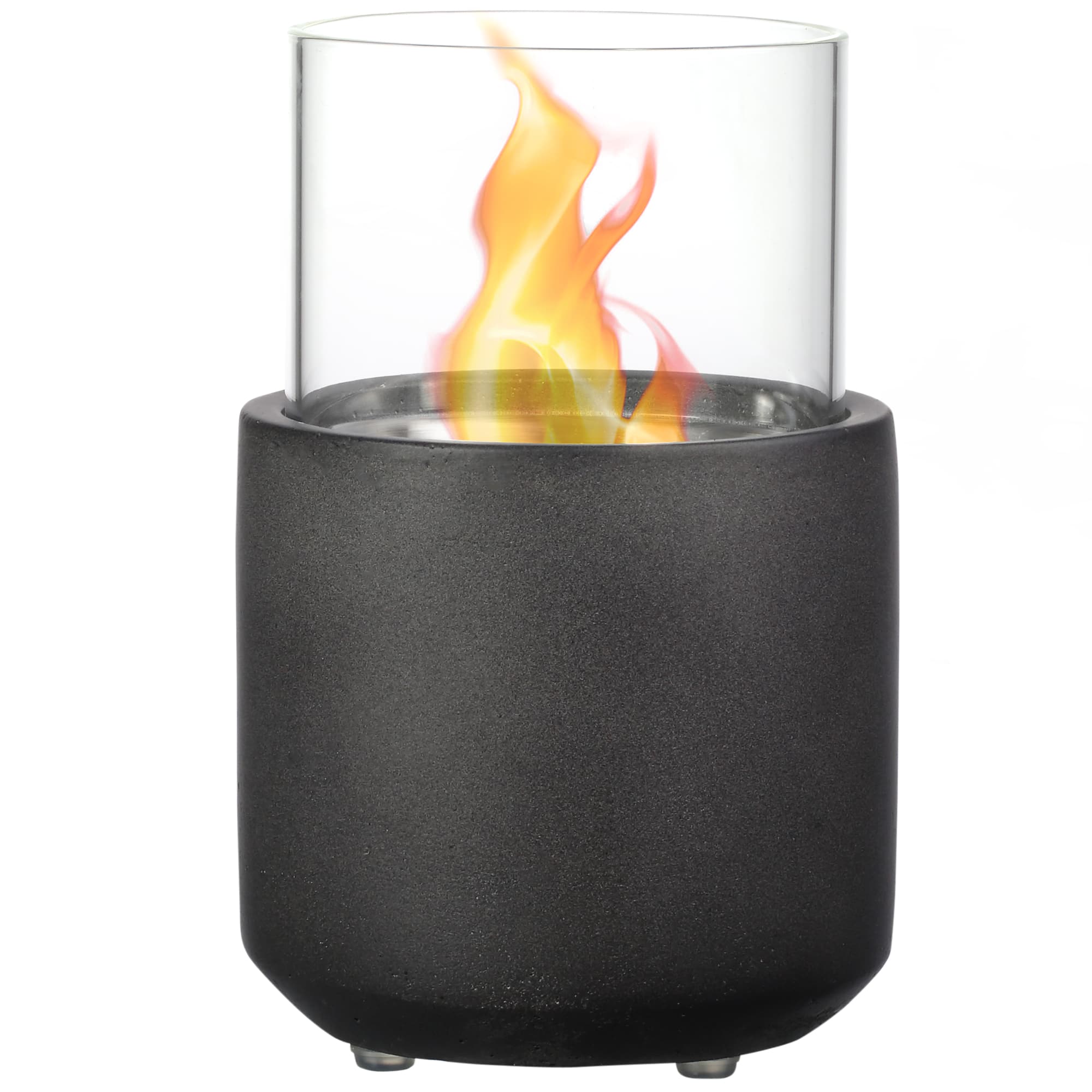 APRILSOUL - Tabletop Fireplace Mini Concrete Ethanol Fire Bowl with Lid Burns up with Liquid and Solid Tablet Alcohol Dark Grey