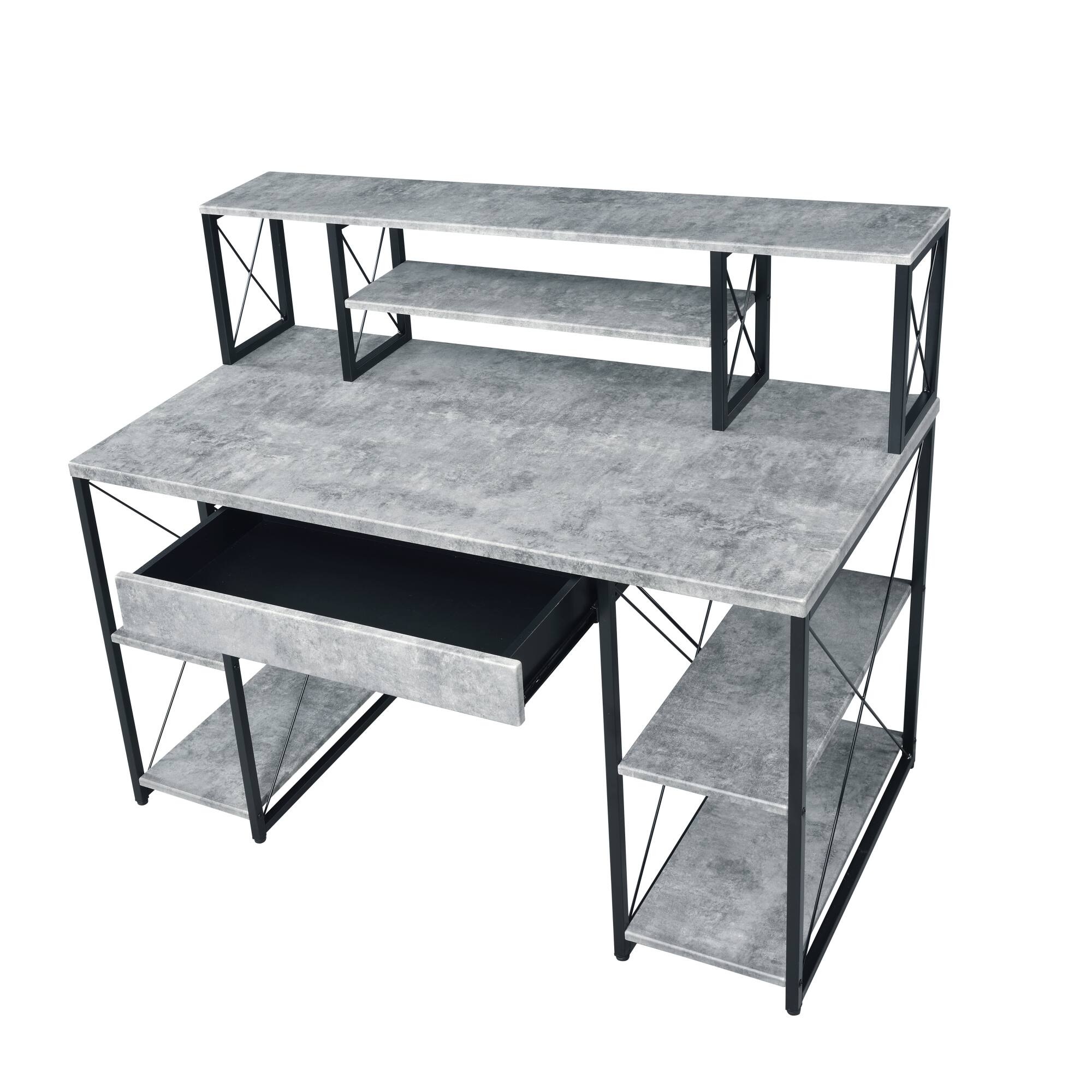 Left. GOODSILO - All-Purpose Writing Desk with Storage Drawer and Open Compartments for Home Office Use - Gray.