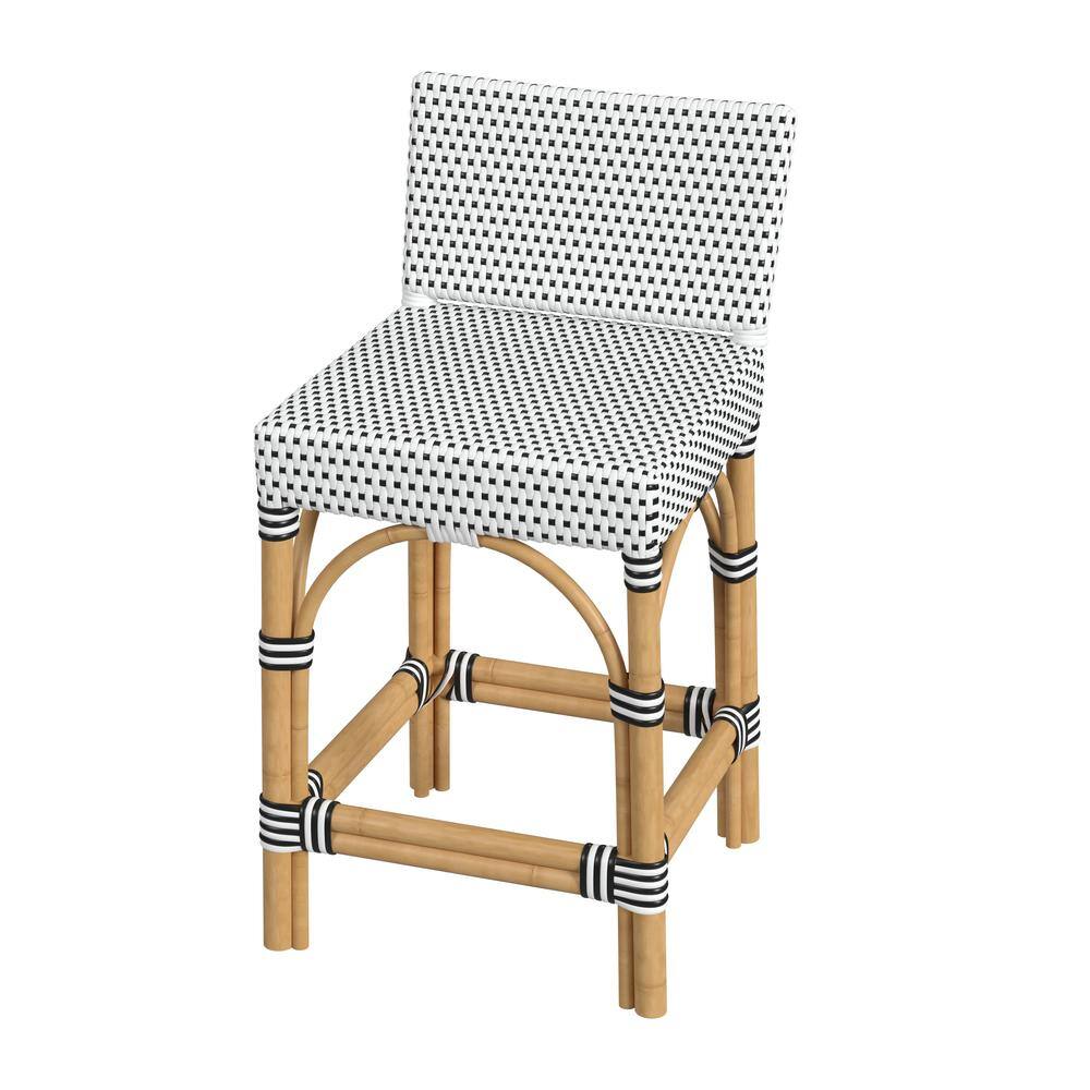 Alt View 2. Butler Specialty - Serienna Rectangular Rattan Low Back 24.5" Counter Stool - Black And White.