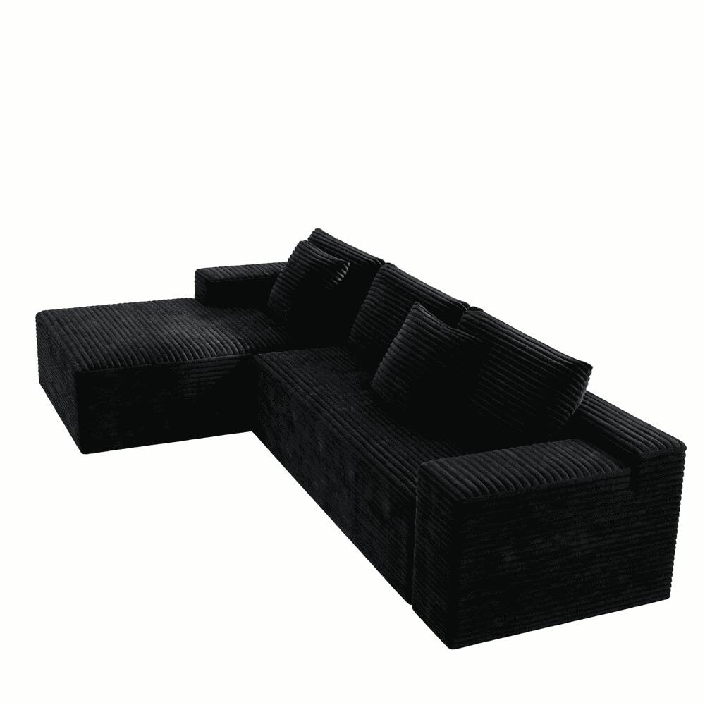Alt View 2. Kadyn - 104" Right Chaise Modular Sectional, Soft Corduroy Cloud Couch with Deep Comfort Seating, Black - Black.