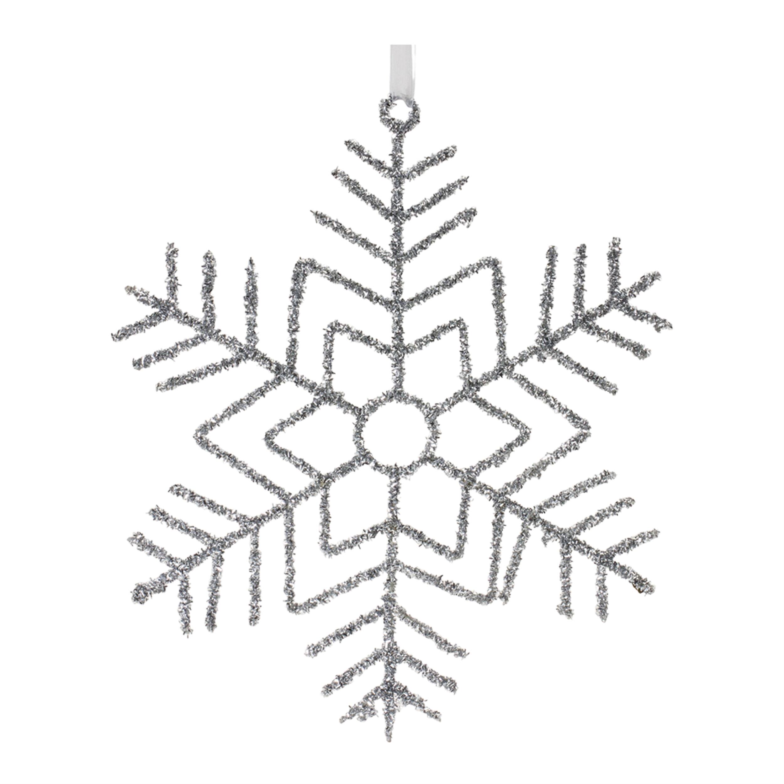 Left. BreeBe - Glittered Wire Snowflake Ornament (Set of 12) - Silver.