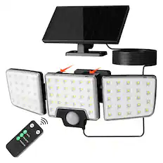 Front. Lepro - 1000LM Solar Motion Sensor Light Outdoor, 6500K Daylight, Separate Solar Panel, 2 Modes, Remote Control, IP65 Waterproof - Black.