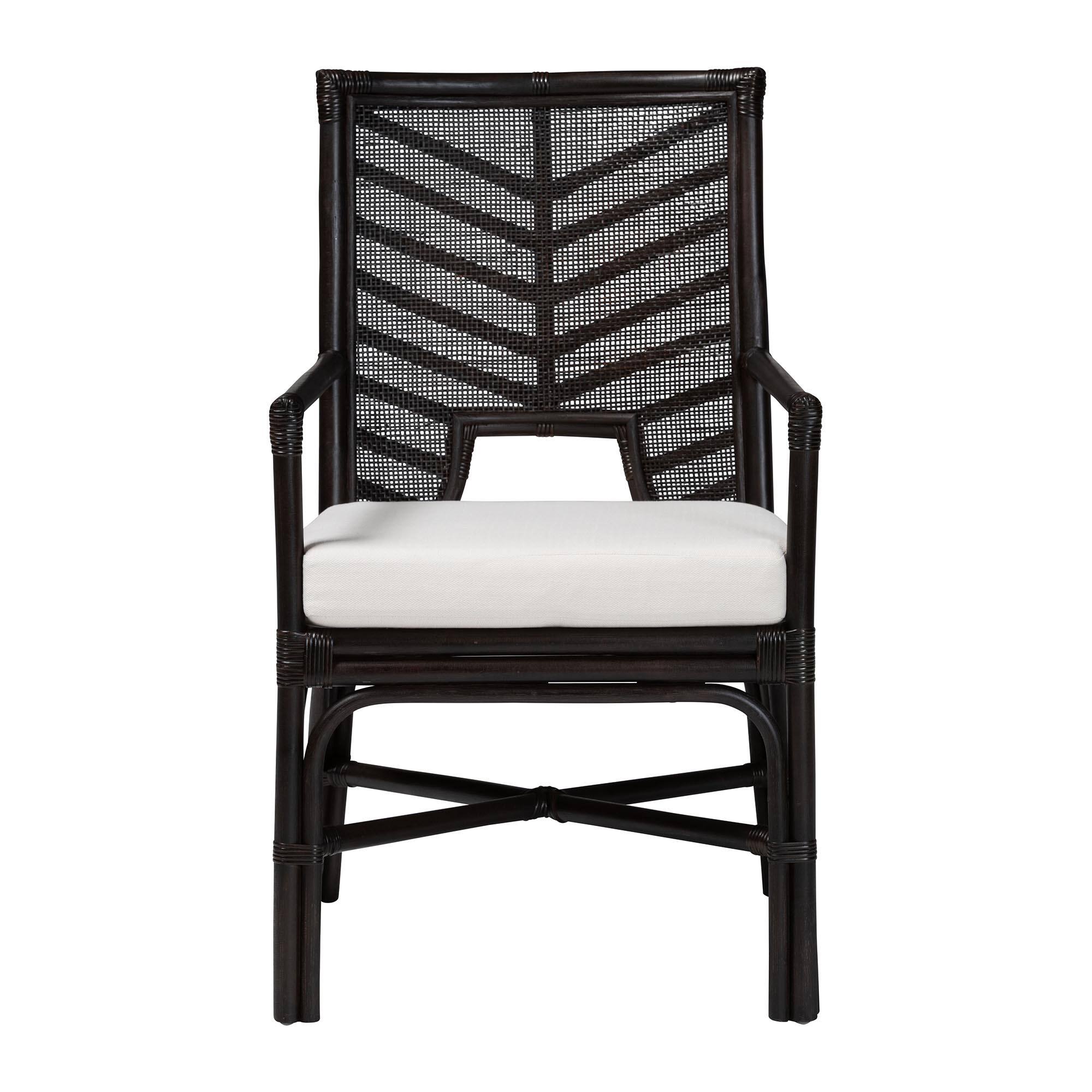 Angle. bali & pari - Oscar Natural Rattan Dining Chair - Handwoven Wicker Accent Chair with Chevron Back and Armrests - Espresso.